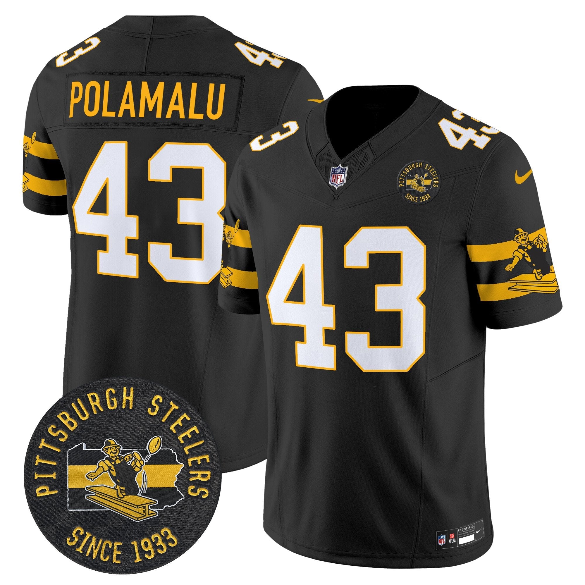 Hunk Wear - Pittsburgh Steelers Throwback 1933 Patch Vapor Limited Jersey ' All Stitched ' Black ' Troy Polamalu Jersey