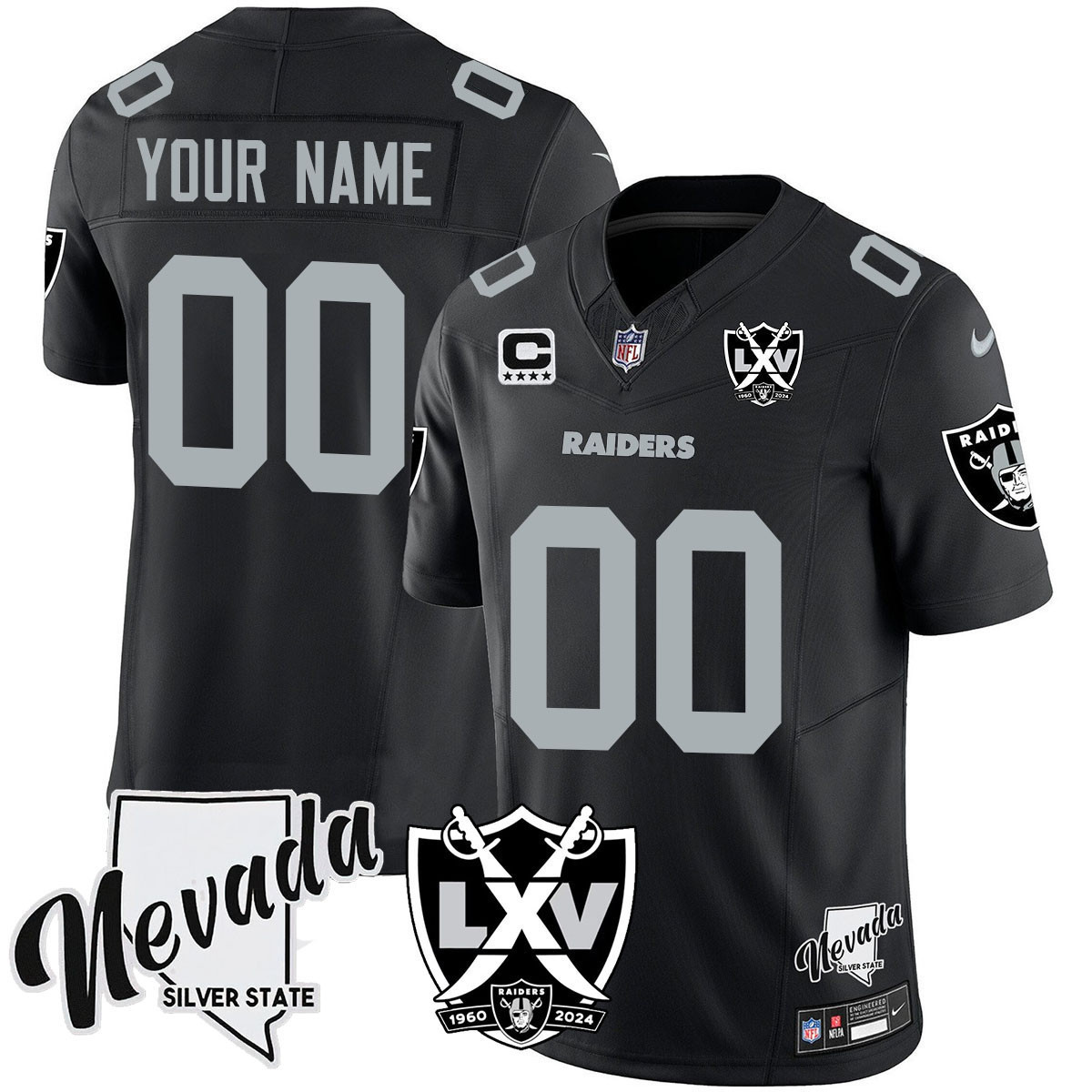 Hunk Wear - Raiders 2025 Vapor Limited Custom Jersey ' 65th Anniversary ' All Stitched Men Black Jersey