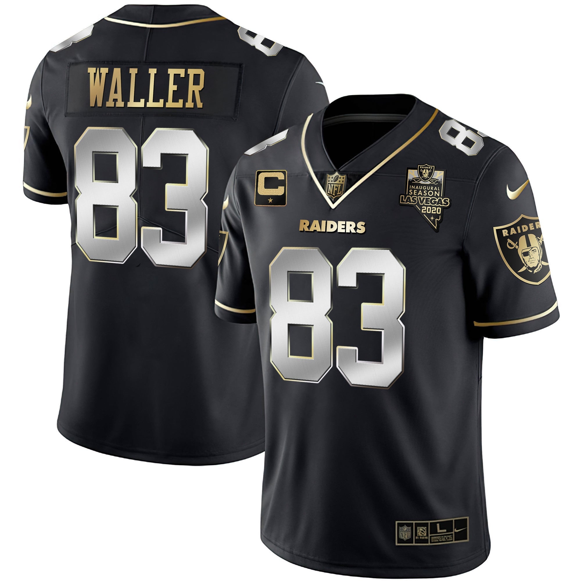 Hunk Wear - Raiders Inaugural Season Patch Gold & Split â€“ All Stitched â€“ Black Limited â€“ Darren Waller Jersey