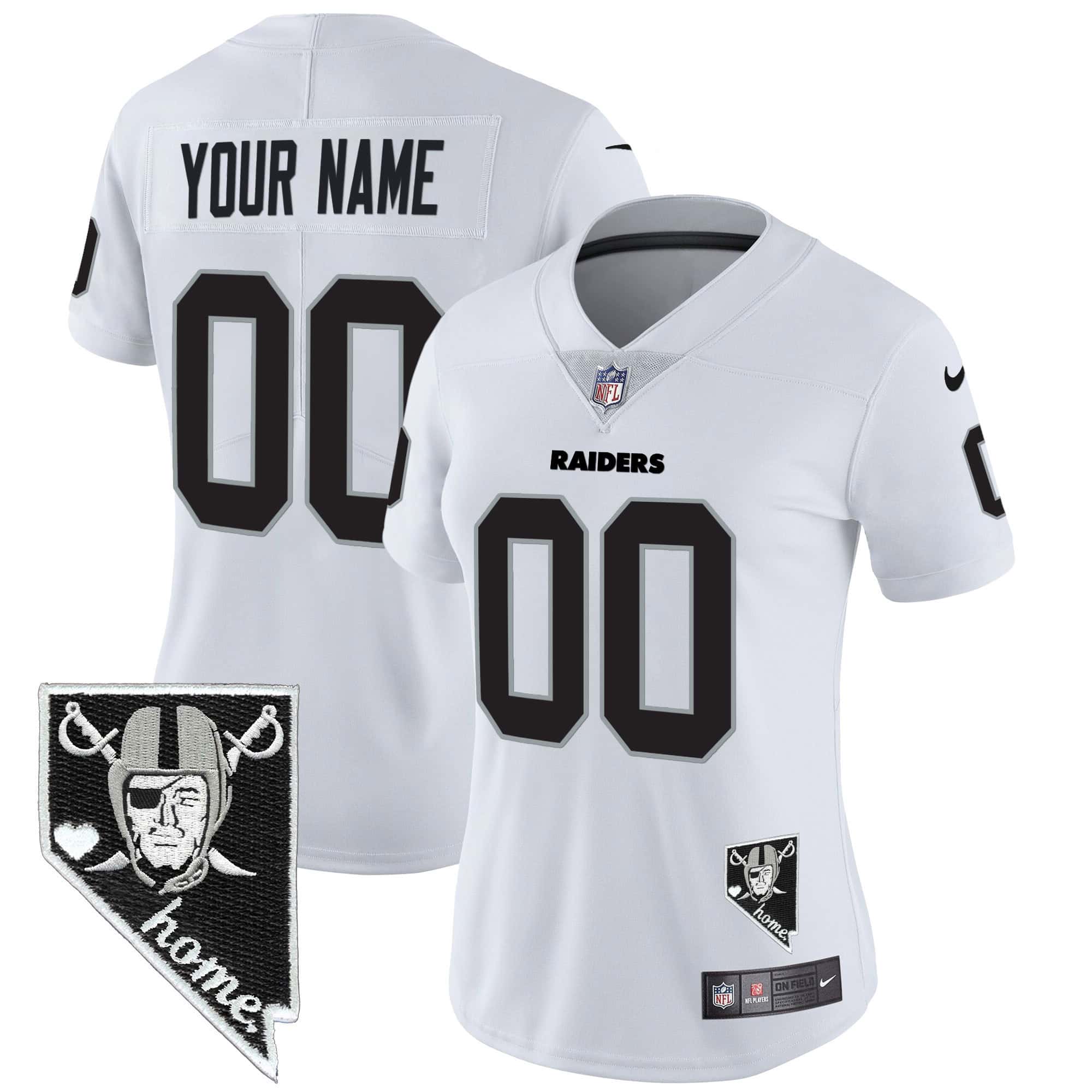 Hunk Wear - Raiders Nevada Home Patch Vapor Custom Jersey – All Stitched – Women – White