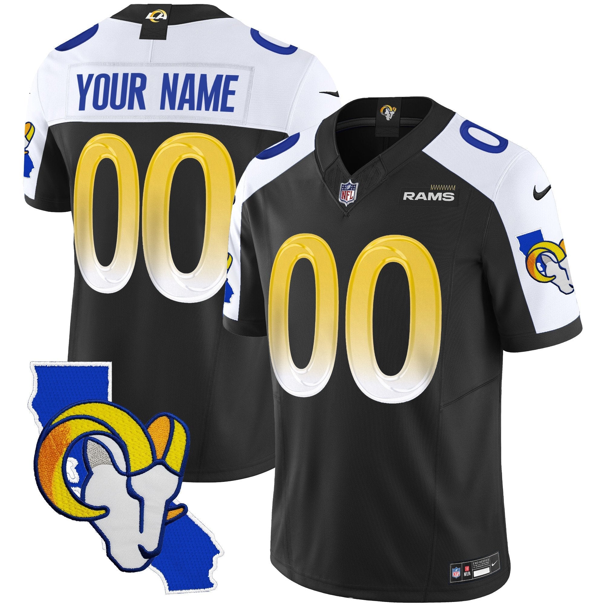 Hunk Wear - Rams California Patch Vapor Limited Custom Jersey – All Stitched – Black Alternate Jersey