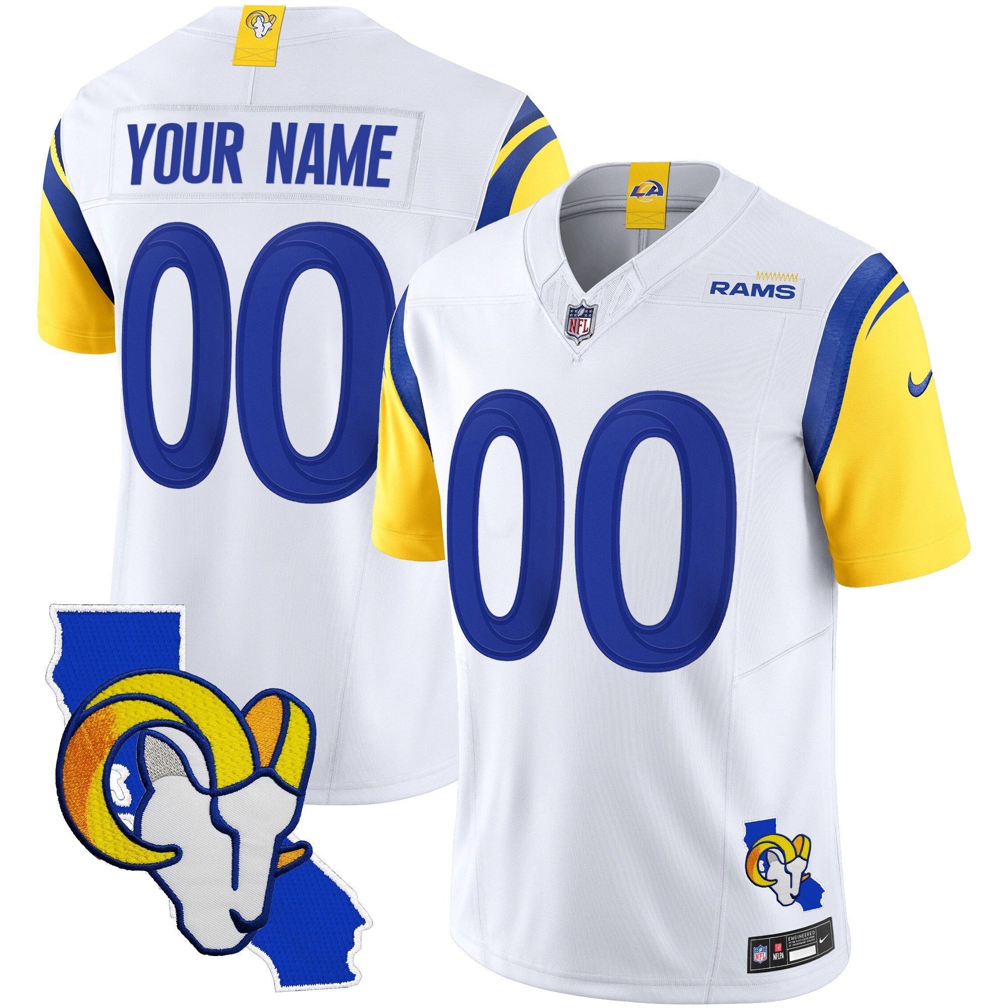 Hunk Wear - Rams California Patch Vapor Limited Custom Jersey – All Stitched – White Jersey