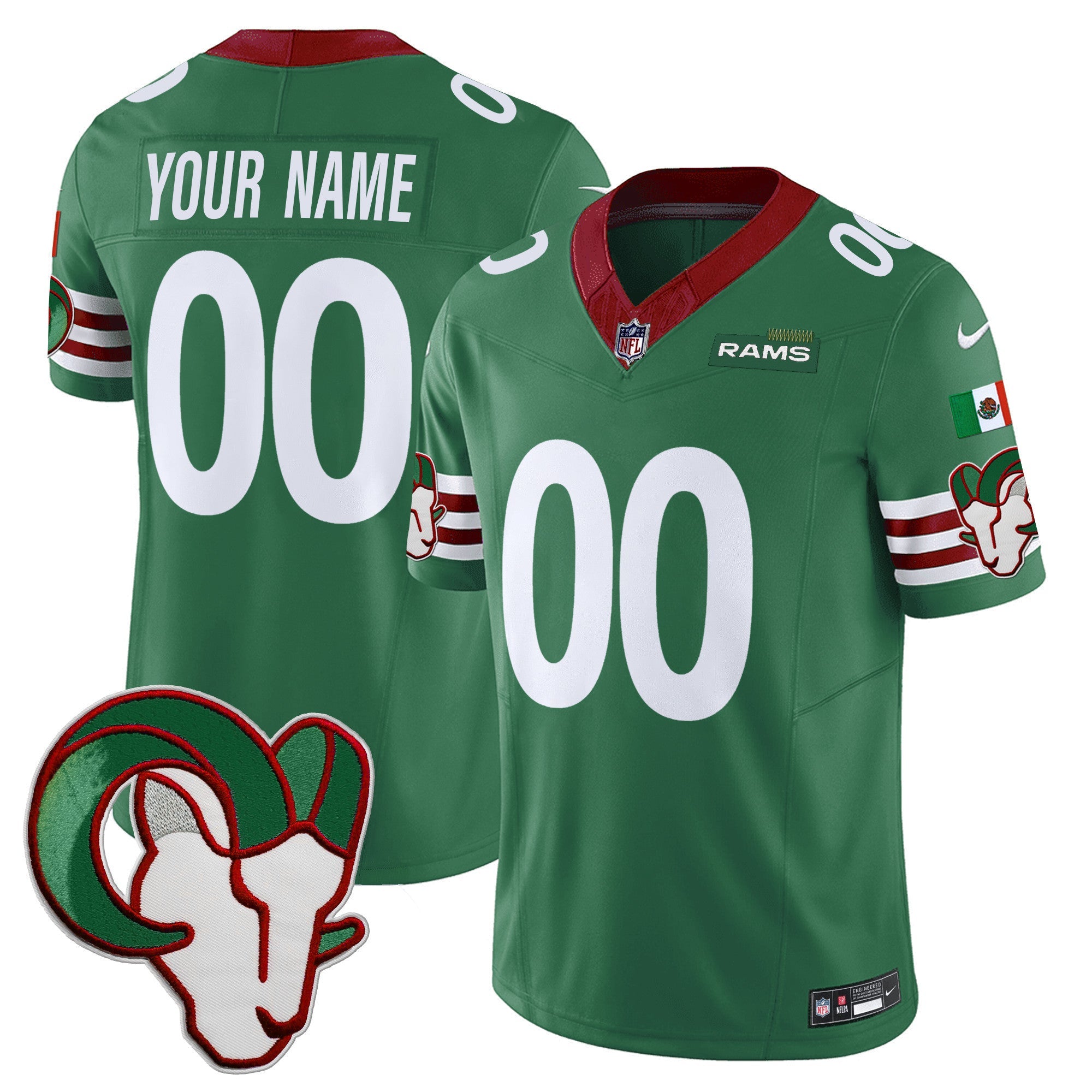 Hunk Wear - Rams Mexico Vapor Limited Custom Jersey – All Stitched – Green Jersey