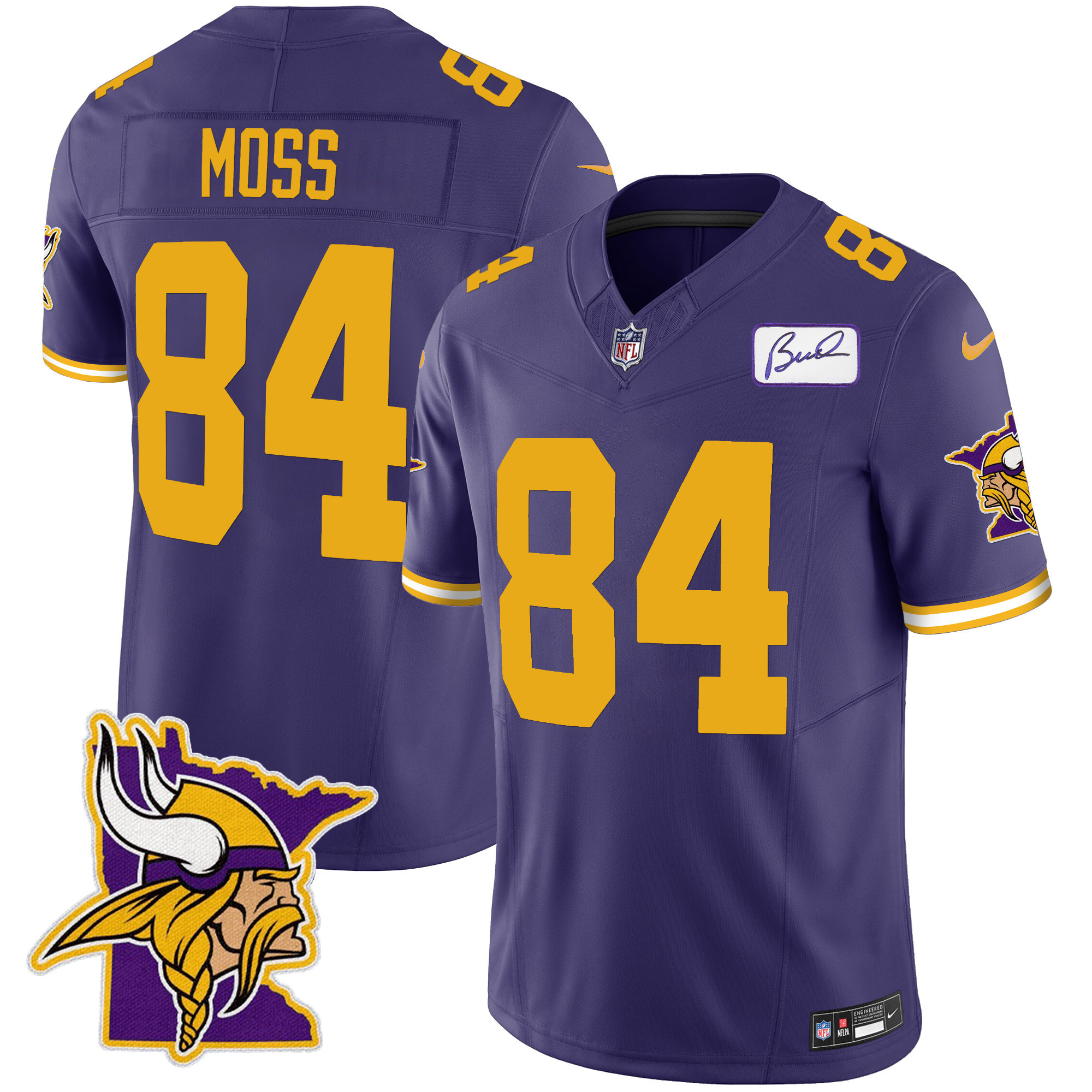 Hunk Wear - Randy Moss Men's Minnesota Vikings Bud Grant Patch Classic Limited V5 Color Rush Jersey