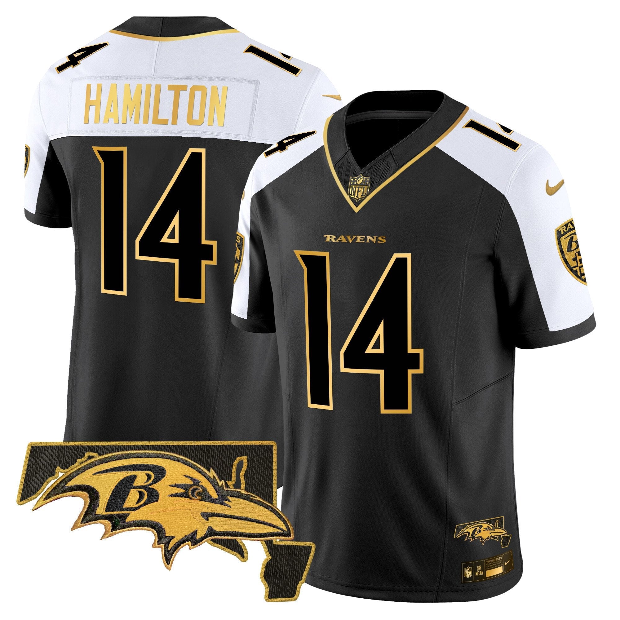 Hunk Wear - Ravens 2024 Gold Vapor Limited Jersey ' All Stitched ' Alternate ' Kyle Hamilton Jersey