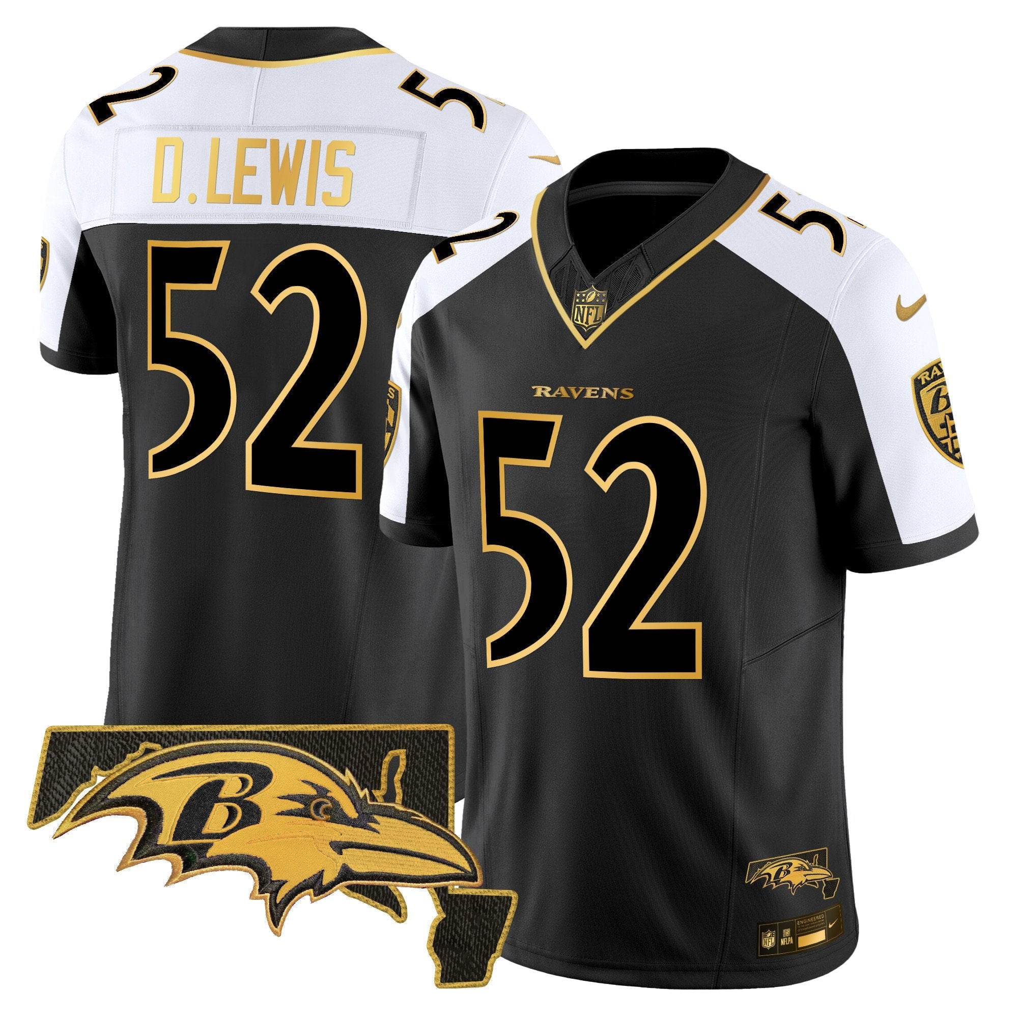 Hunk Wear - Ravens 2024 Gold Vapor Limited Jersey ' All Stitched ' Alternate ' Ray Lewis Jersey