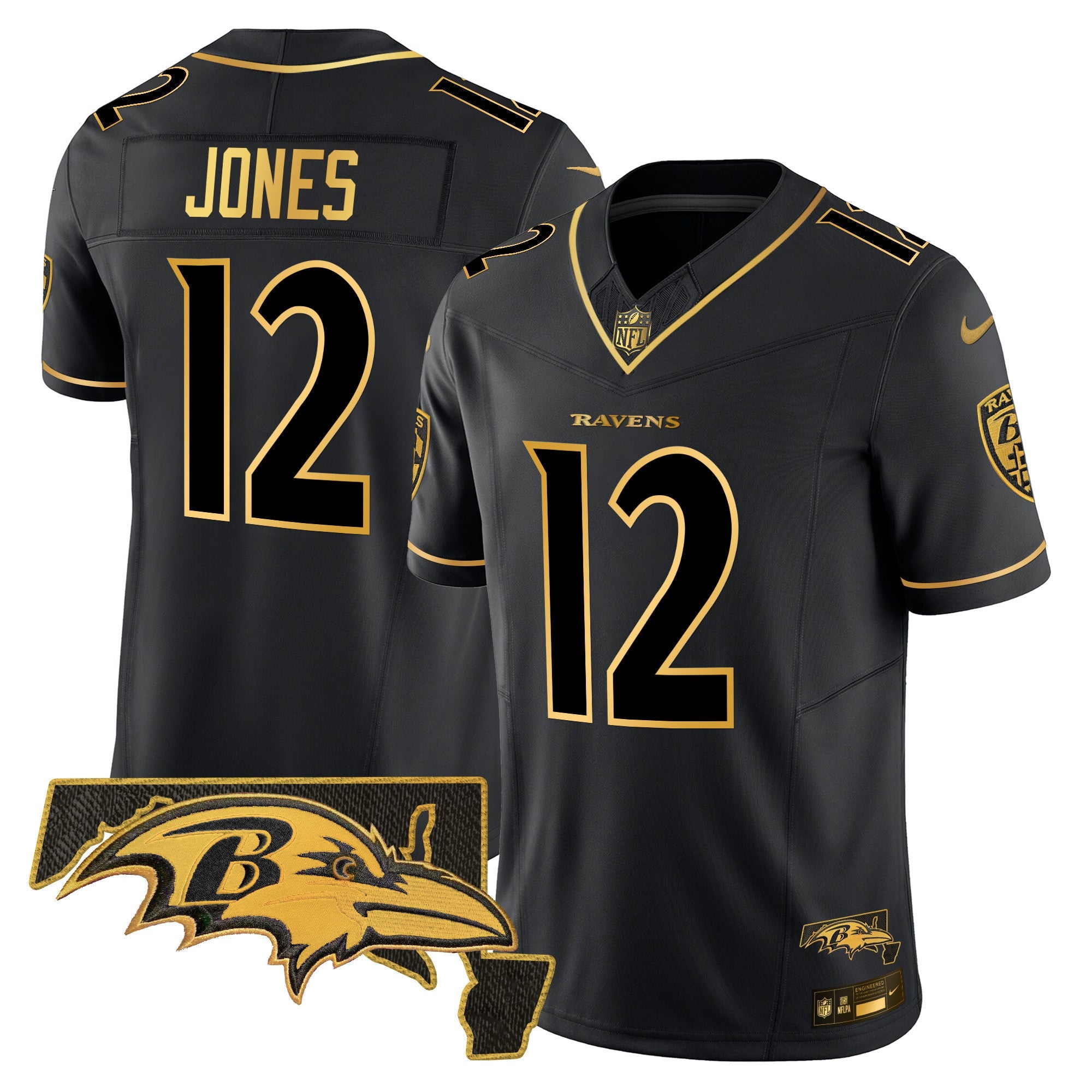 Hunk Wear - Ravens 2024 Gold Vapor Limited Jersey ' All Stitched ' Black Gold ' Jacoby Jones Jersey
