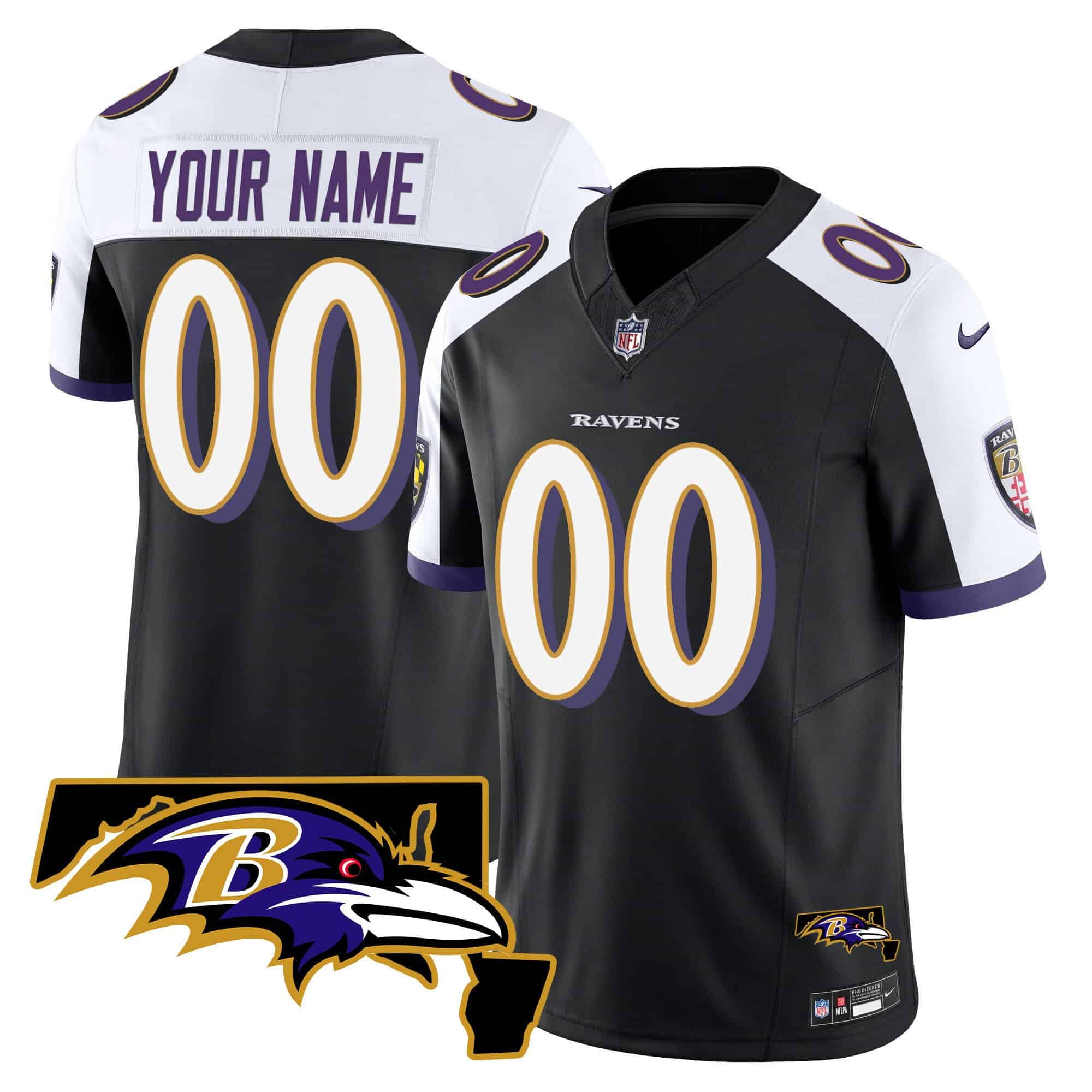 Hunk Wear - Ravens Maryland Patch Vapor Limited Custom Jersey ' All Stitched ' Men ' Black Alternate