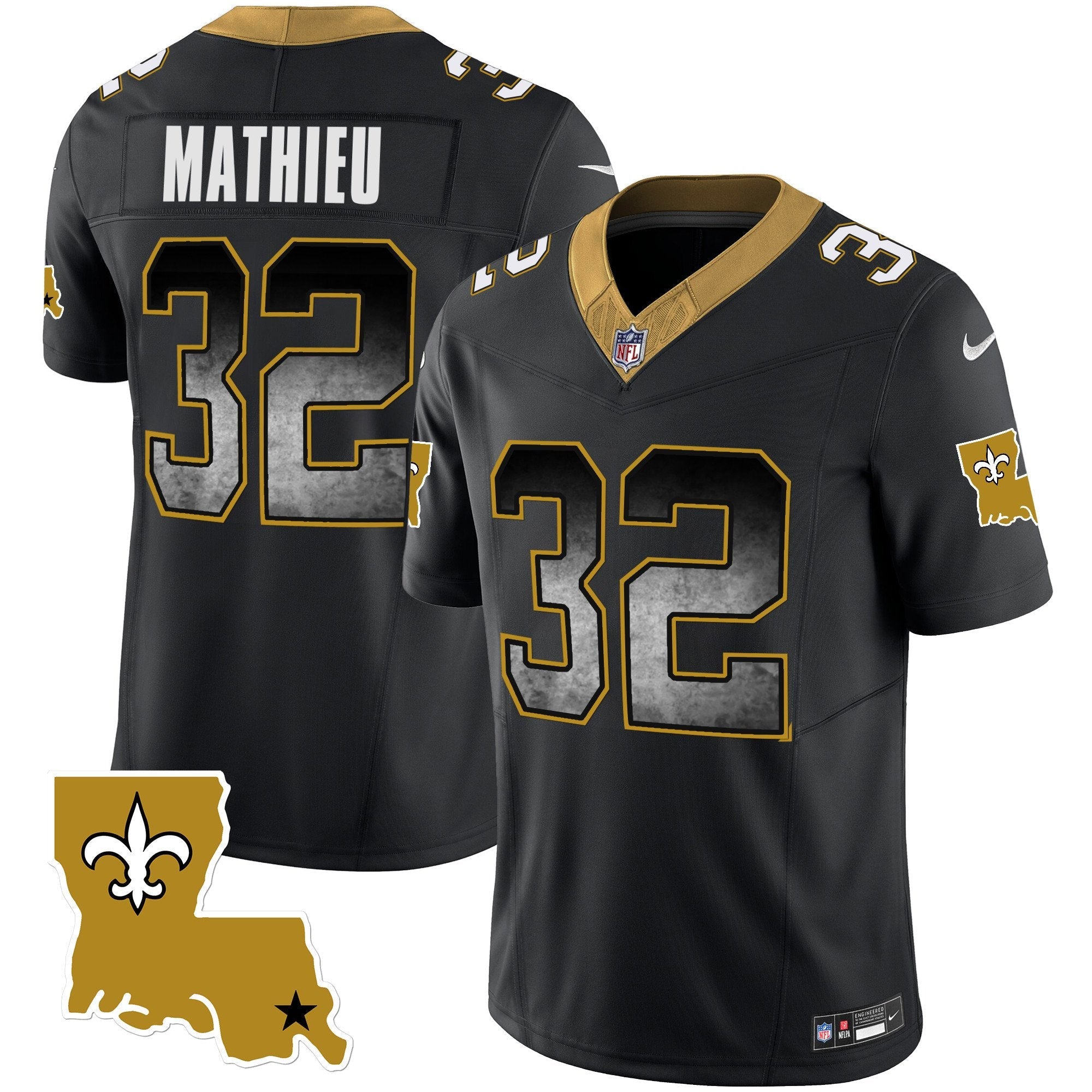 Hunk Wear - Saints 1987 Legacy Arch Smoke Jersey – All Stitched – Black – Tyrann Mathieu Jersey