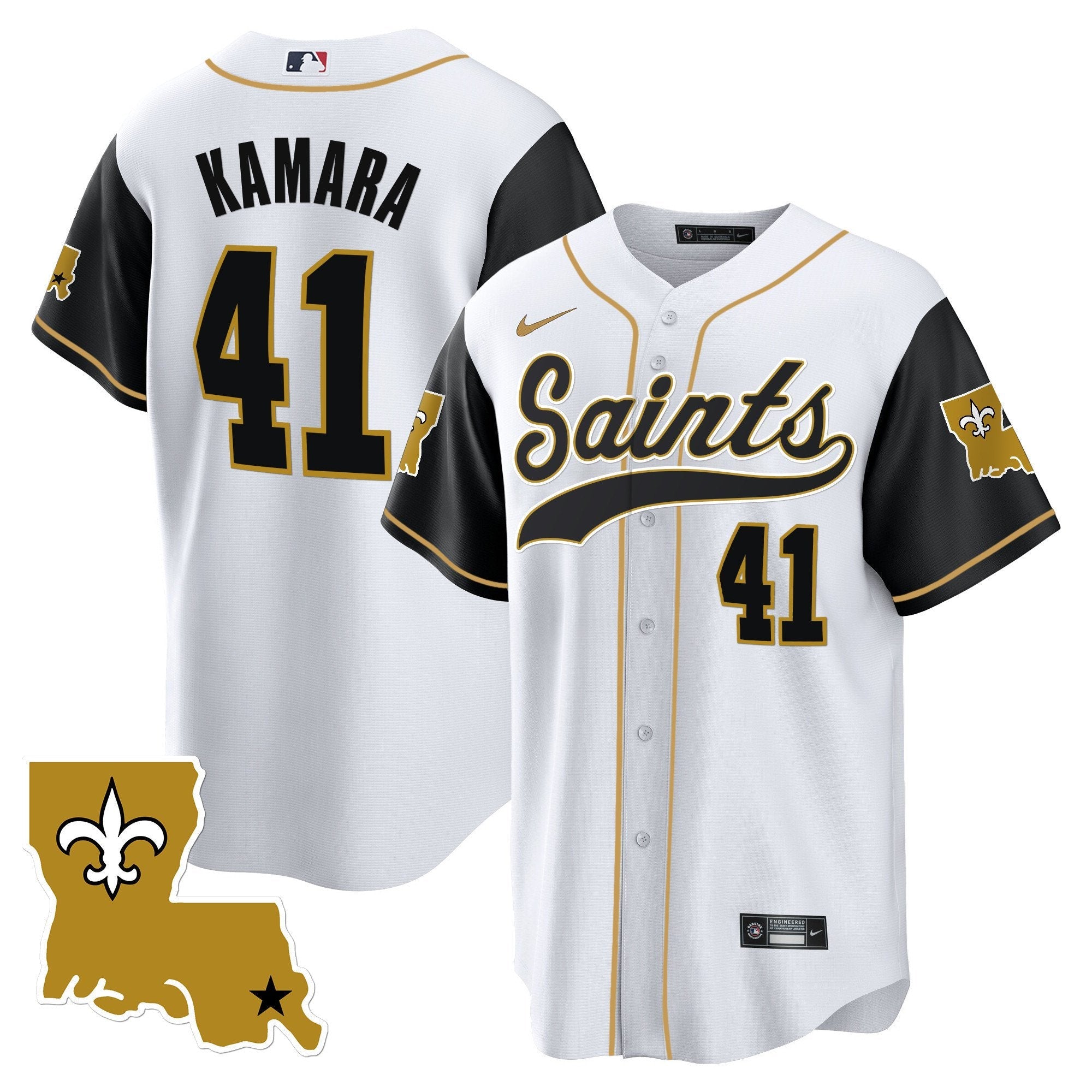 Hunk Wear - Saints 1987 Legacy Cool Base Jersey – All Stitched – Black Sleeves – Alvin Kamara Jersey