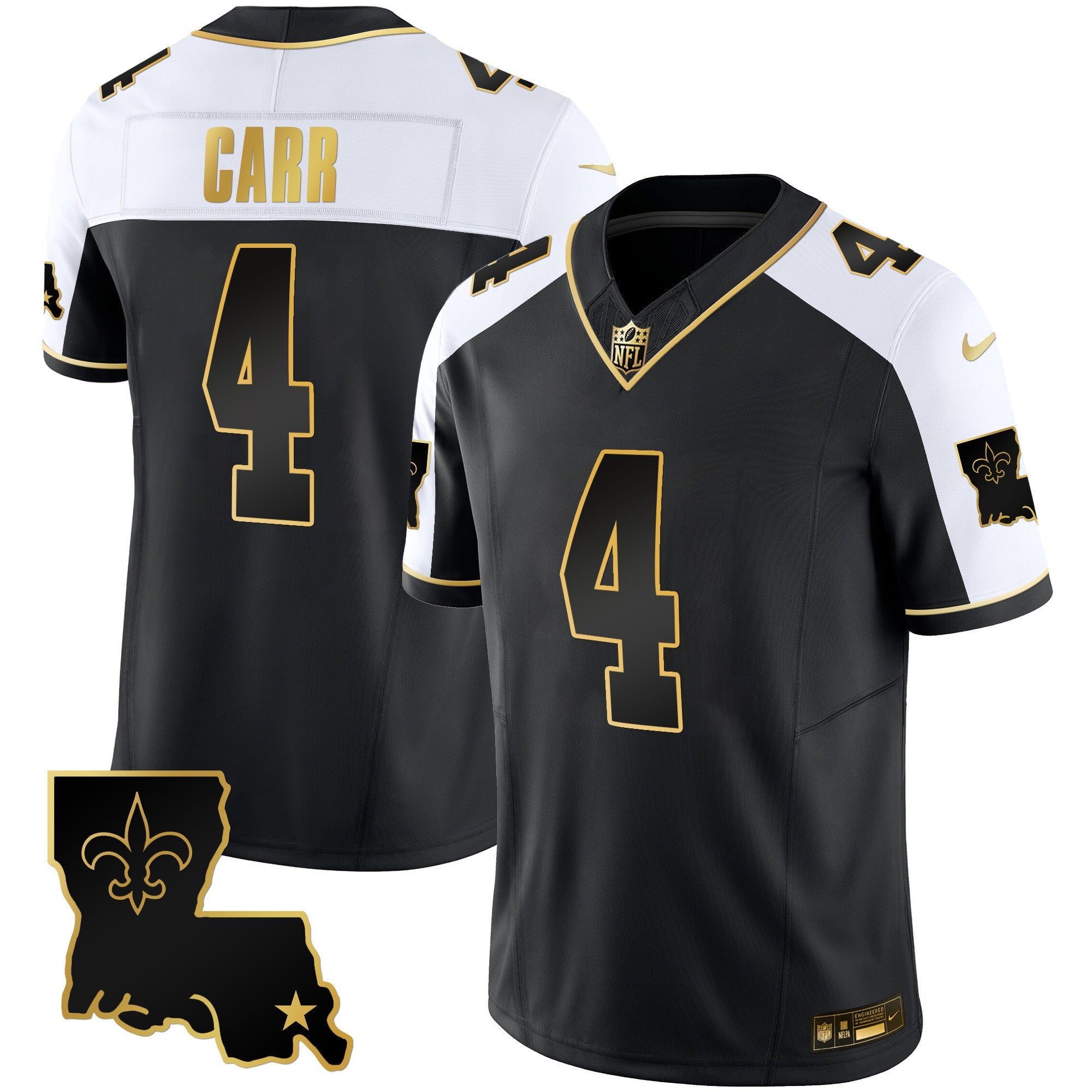 Hunk Wear - Saints 1987 Legacy Gold Vapor Jersey ' All Stitched ' Alternate ' Derek Carr Jersey