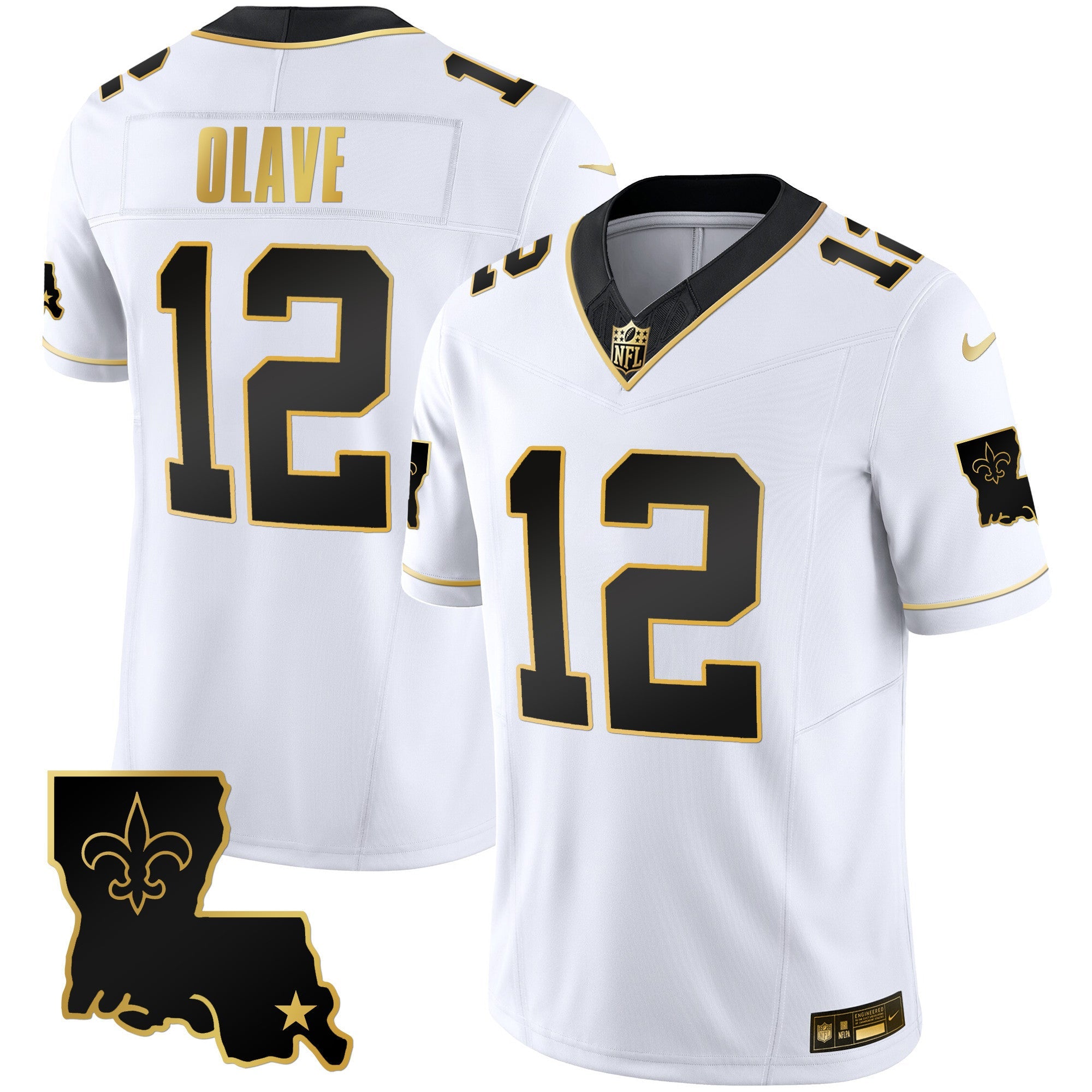 Hunk Wear - Saints 1987 Legacy Gold Vapor Jersey ' All Stitched ' White Gold ' Chris Olave Jersey