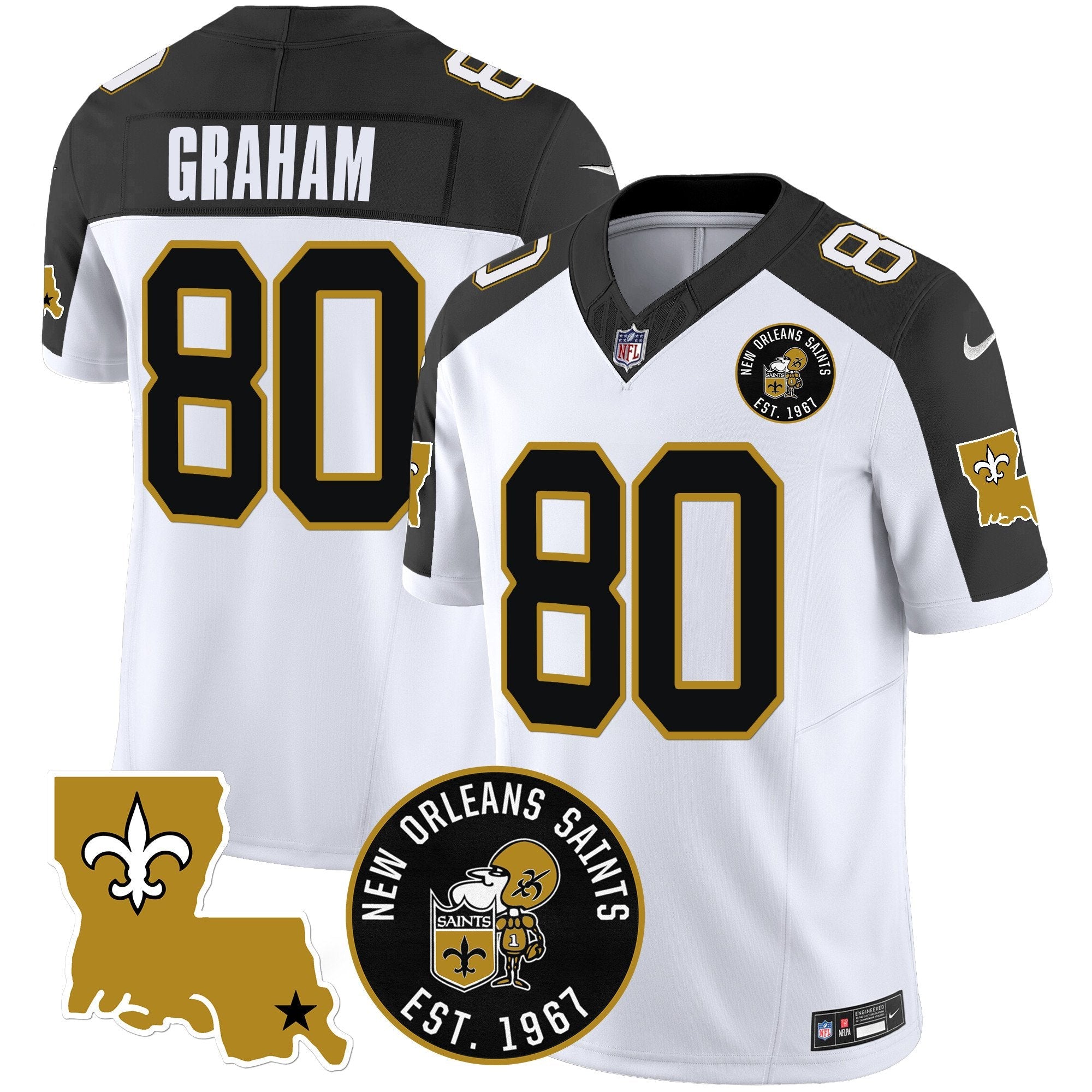 Hunk Wear - Saints EST. 1967 Patch Vapor Jersey – All Stitched – Inverted – Jimmy Graham Jersey