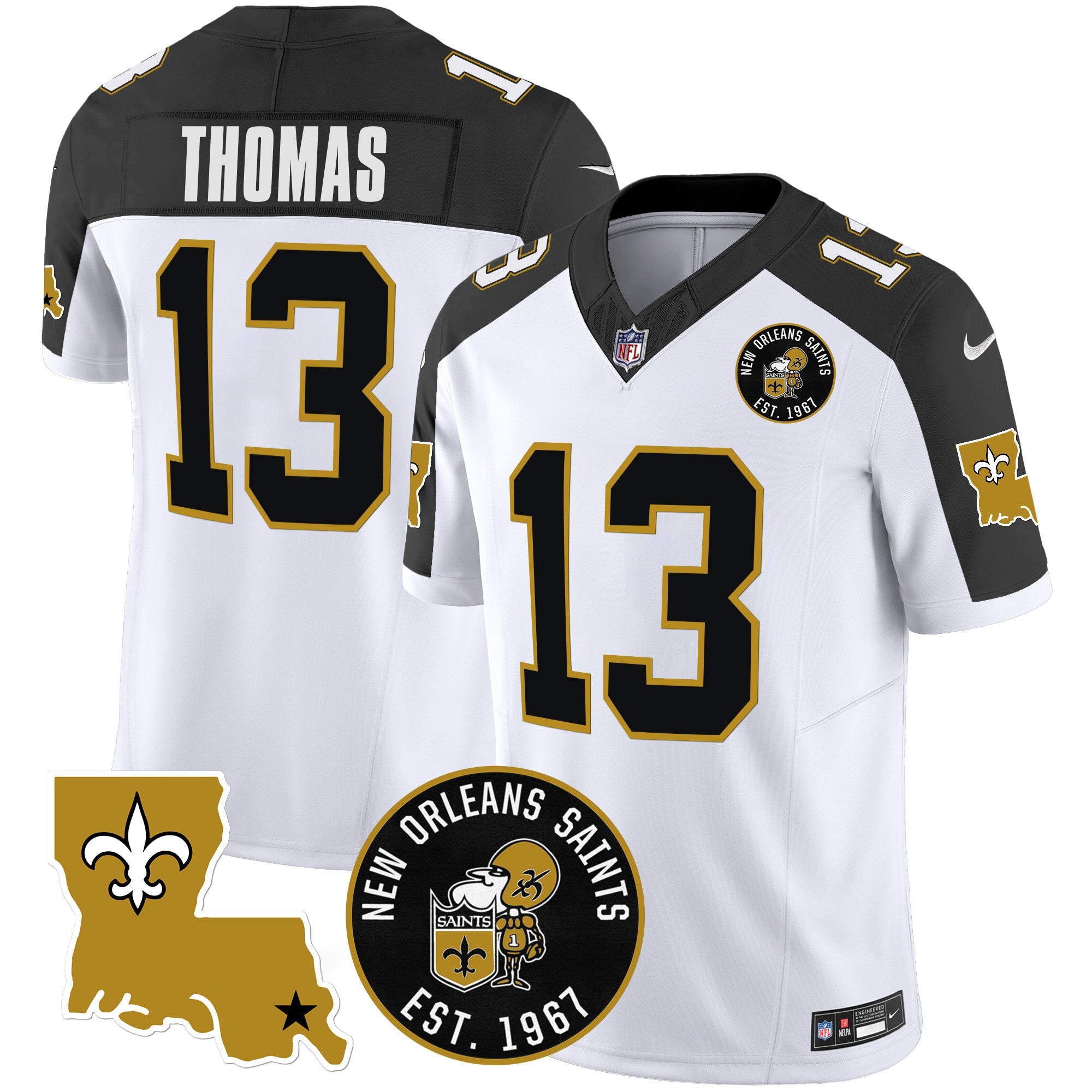 Hunk Wear - Saints EST. 1967 Patch Vapor Jersey – All Stitched – Inverted – Michael Thomas Jersey