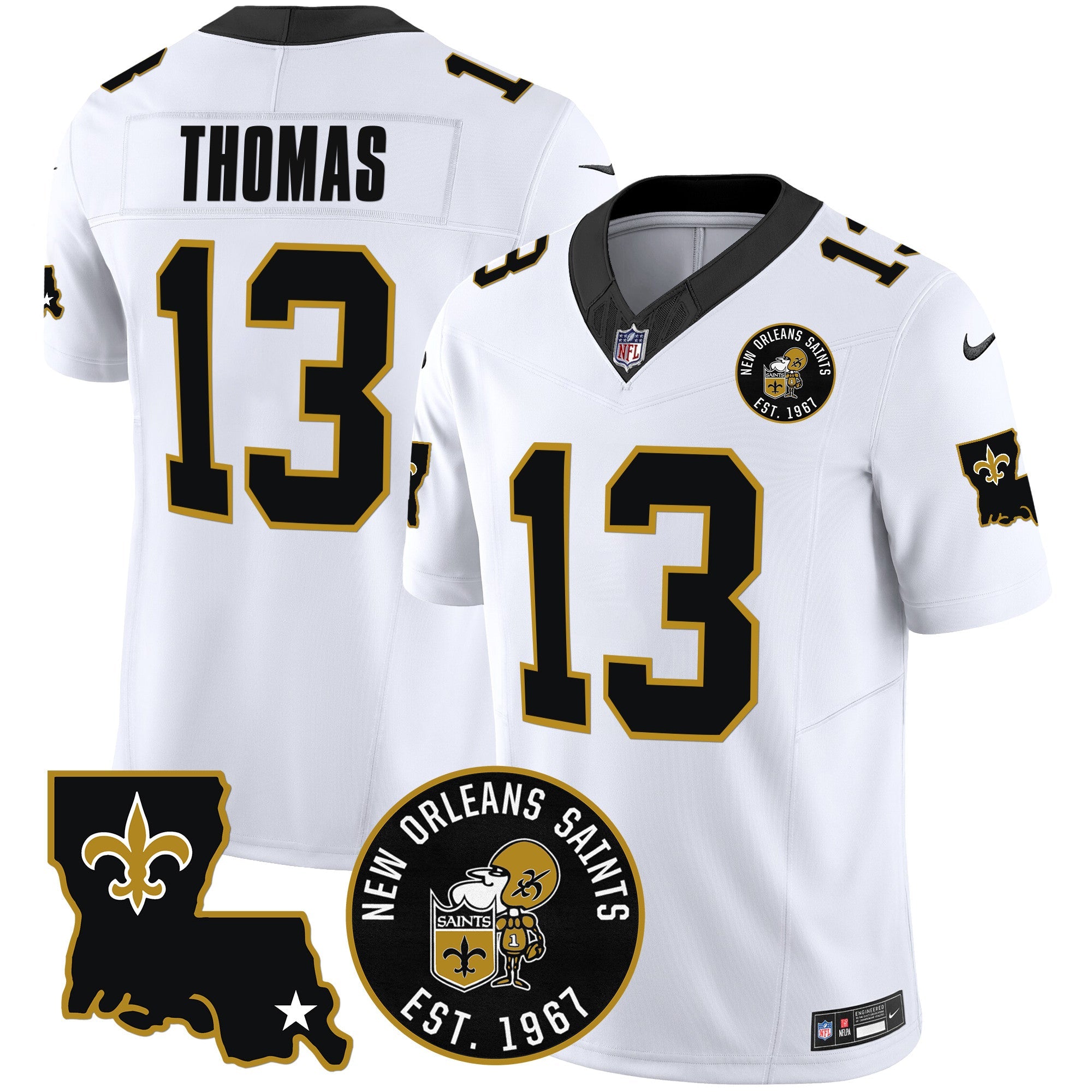 Hunk Wear - Saints EST. 1967 Patch Vapor Jersey – All Stitched – White – Michael Thomas Jersey