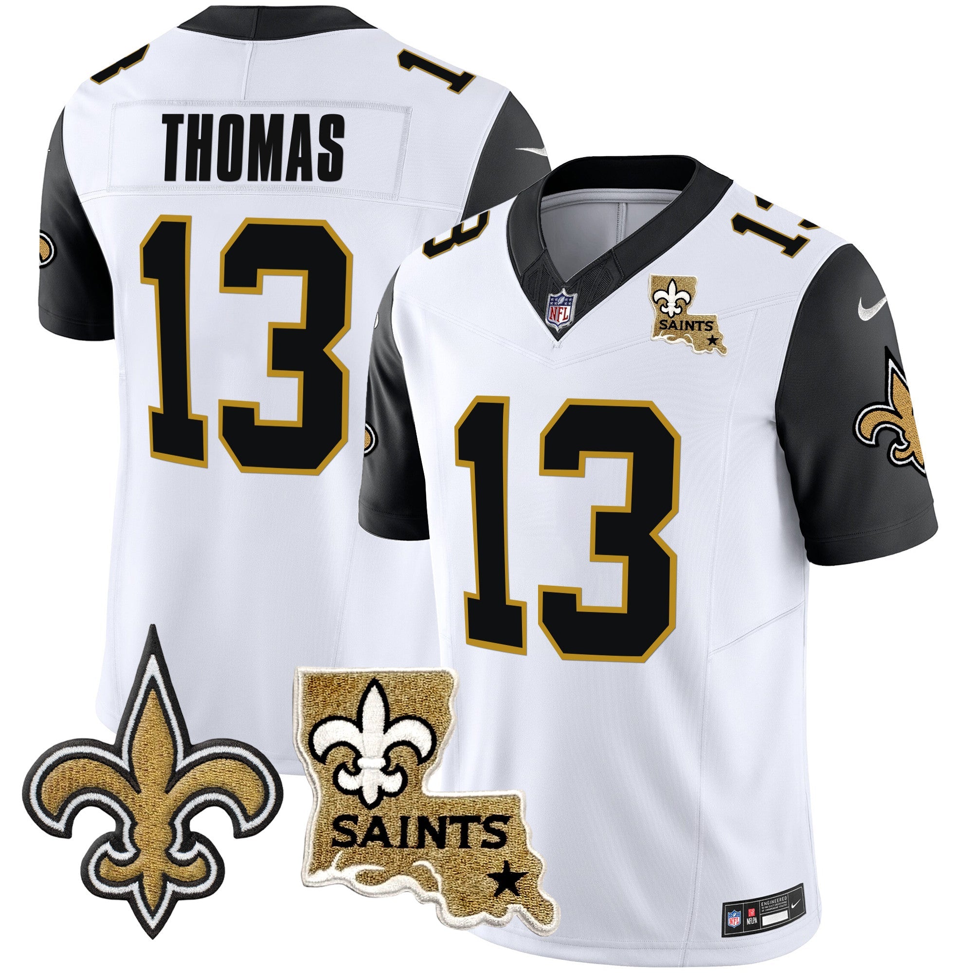 Hunk Wear - Saints Vapor Limited Jersey – New Orleans Patch – All Stitched – Black Sleeves – Michael Thomas Jersey