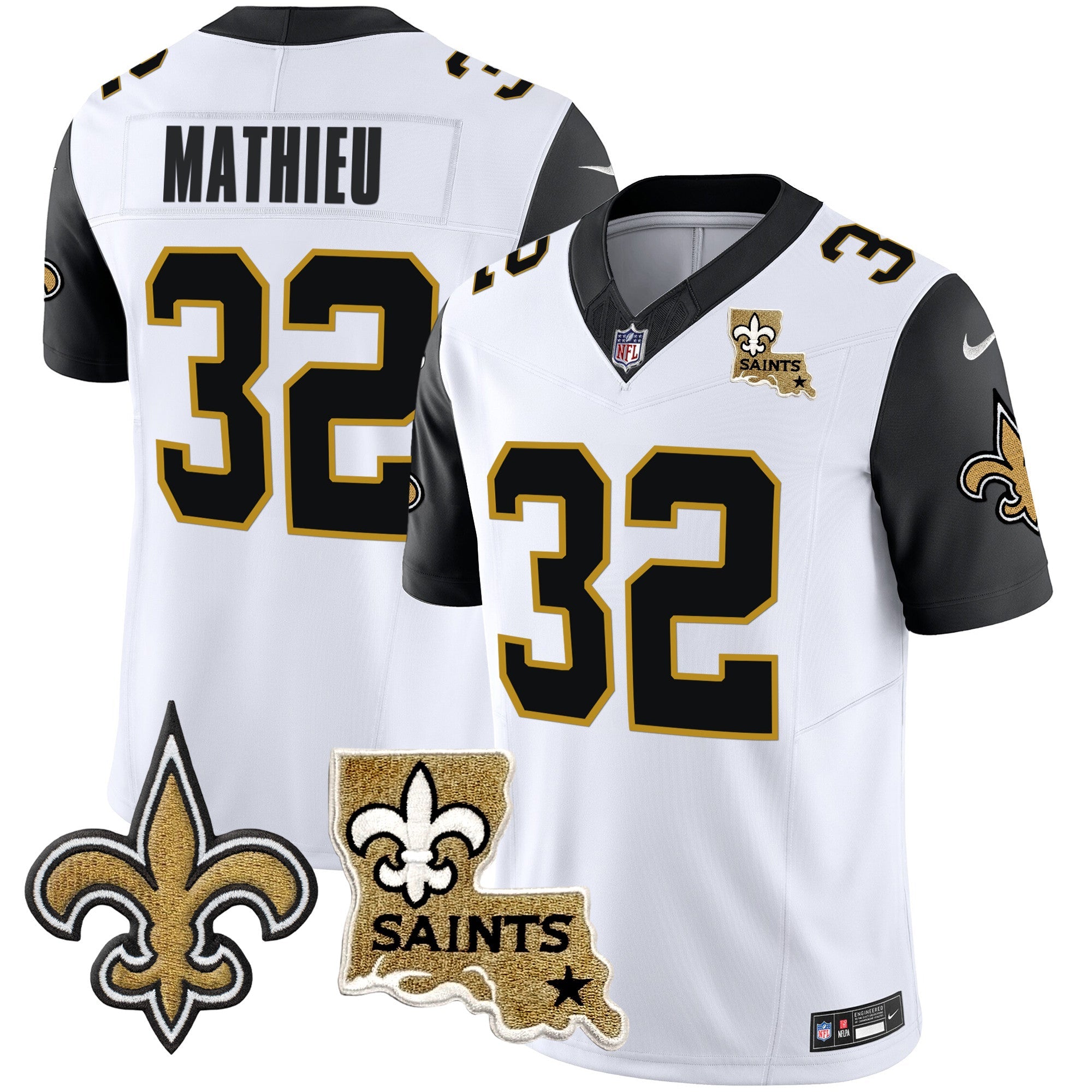 Hunk Wear - Saints Vapor Limited Jersey â€“ New Orleans Patch â€“ All Stitched â€“ Black Sleeves â€“ Tyrann Mathieu Jersey