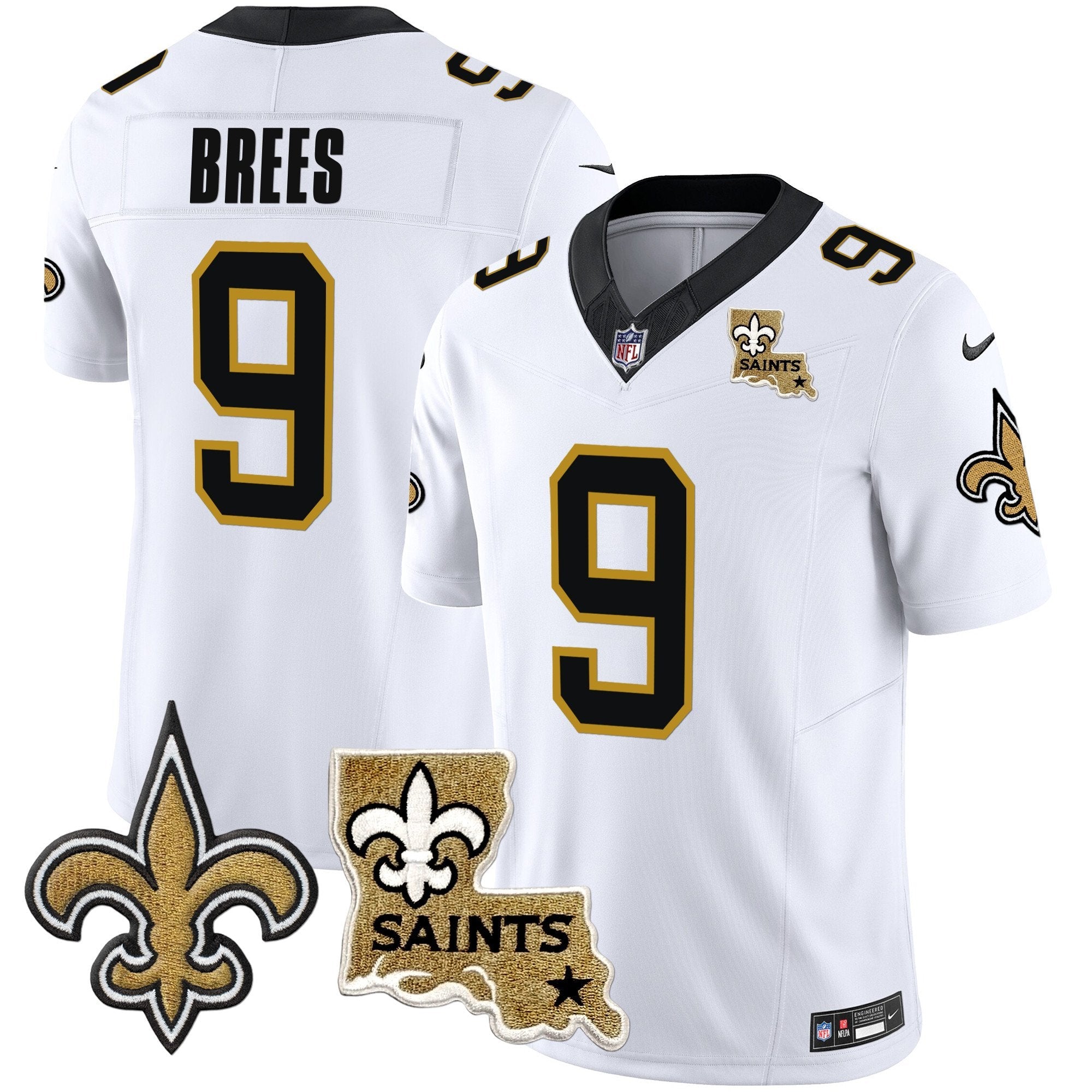 Hunk Wear - Saints Vapor Limited Jersey – New Orleans Patch – All Stitched – White – Drew Brees Jersey