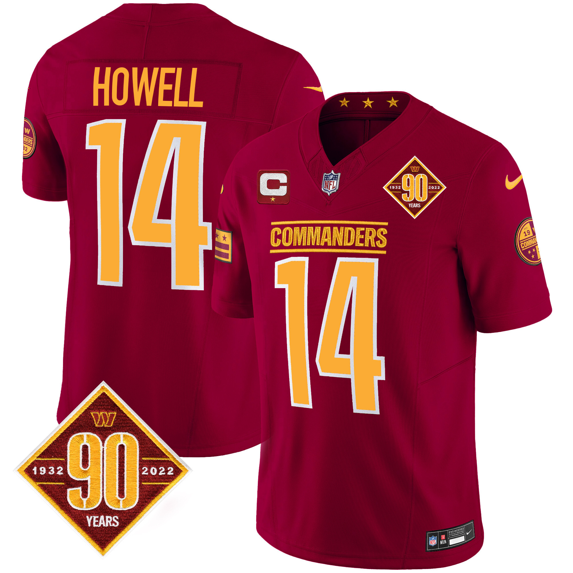 Hunk Wear - Sam Howell Men's Washington Commanders 90th Anniversary Patch Vapor Burgundy Jersey