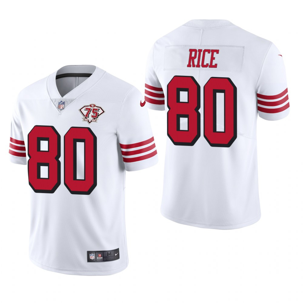 Hunk Wear - San Francisco 49ers Jerry Rice White Throwback Limited Jersey 75th Anniversary - Men's