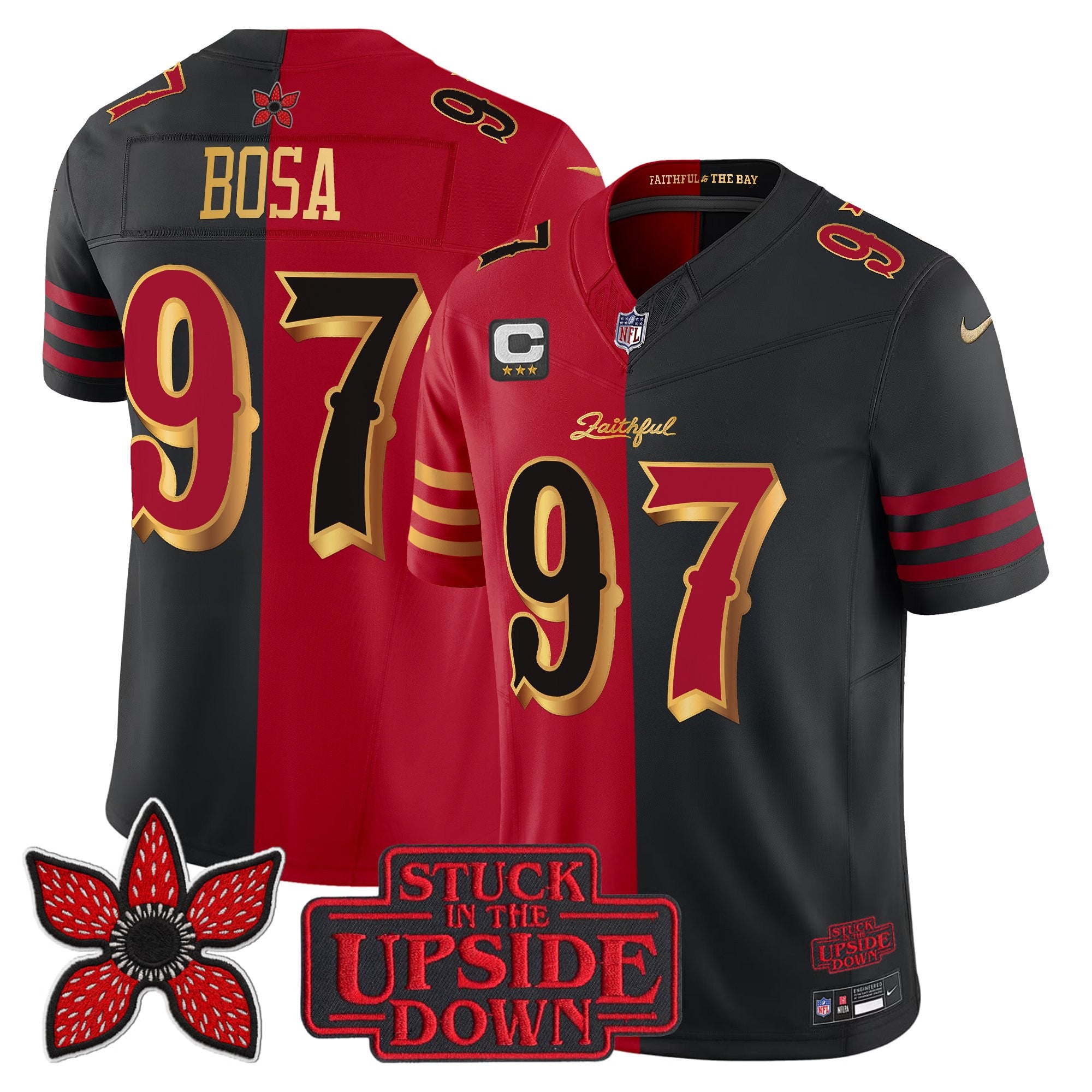 Hunk Wear - San Francisco 49ers Nick Bosa ‘Stranger Things Edition’ Vapor Limited Jersey – All Stitched – Split