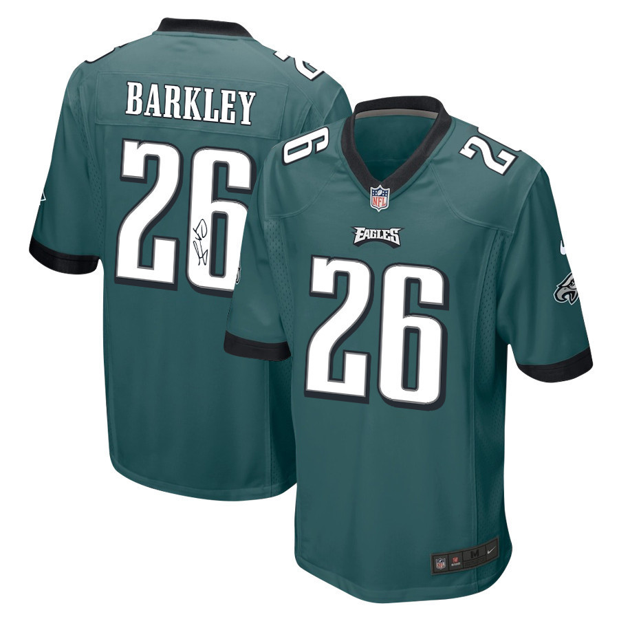 Hunk Wear - Saquon Barkley 26 Signed Philadelphia Eagles Game Men Jersey ' Midnight Green