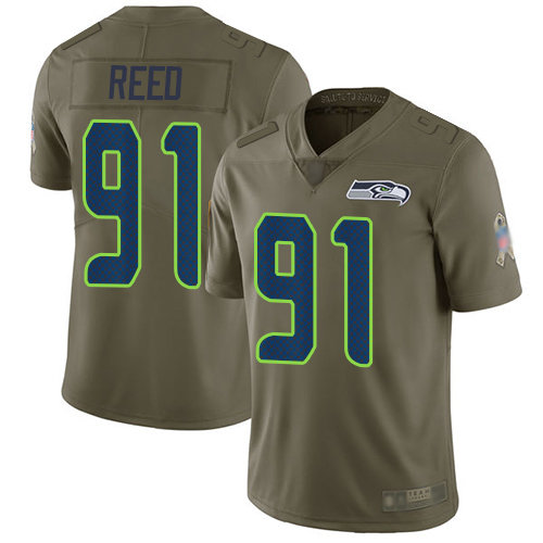 Hunk Wear - Seahawks #91 Jarran Reed Olive Men's Stitched Football Limited 2017 Salute to Service Jersey