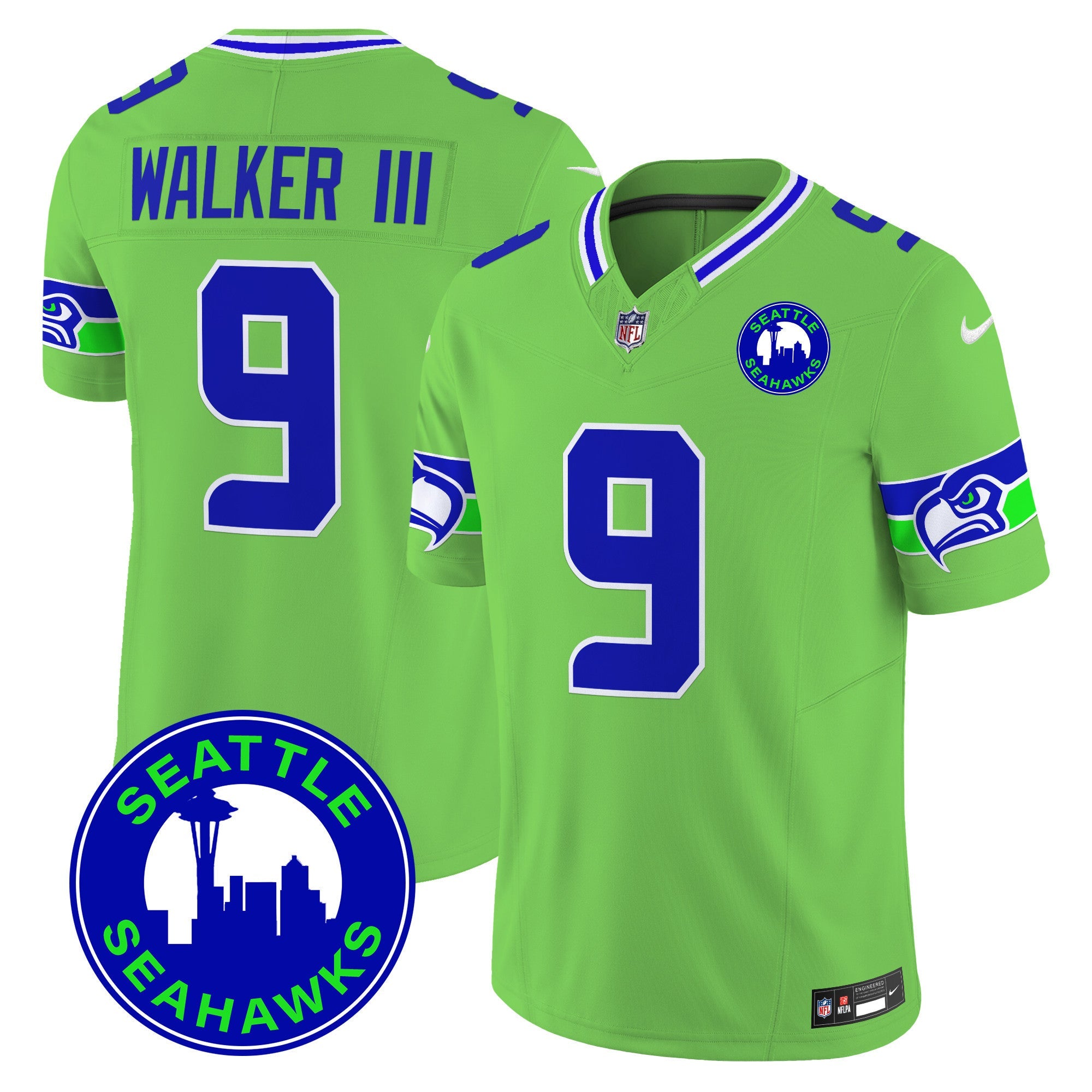 Hunk Wear - Seahawks 2024 Seattle City Patch Vapor Limited Jersey – All Stitched – Green – Walker III Jersey