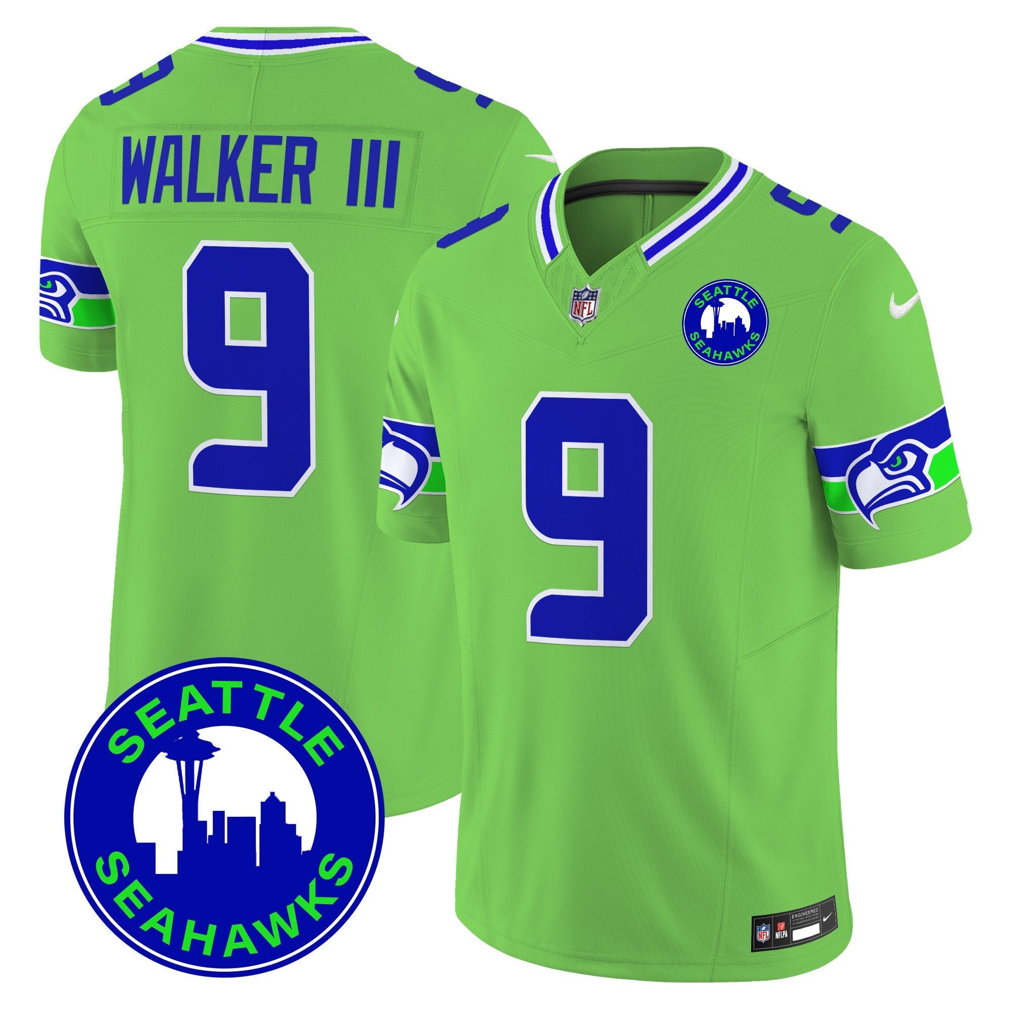 Hunk Wear - Seahawks 2024 Seattle City Patch Vapor Limited Jersey – All Stitched – Green – Walker III Jersey