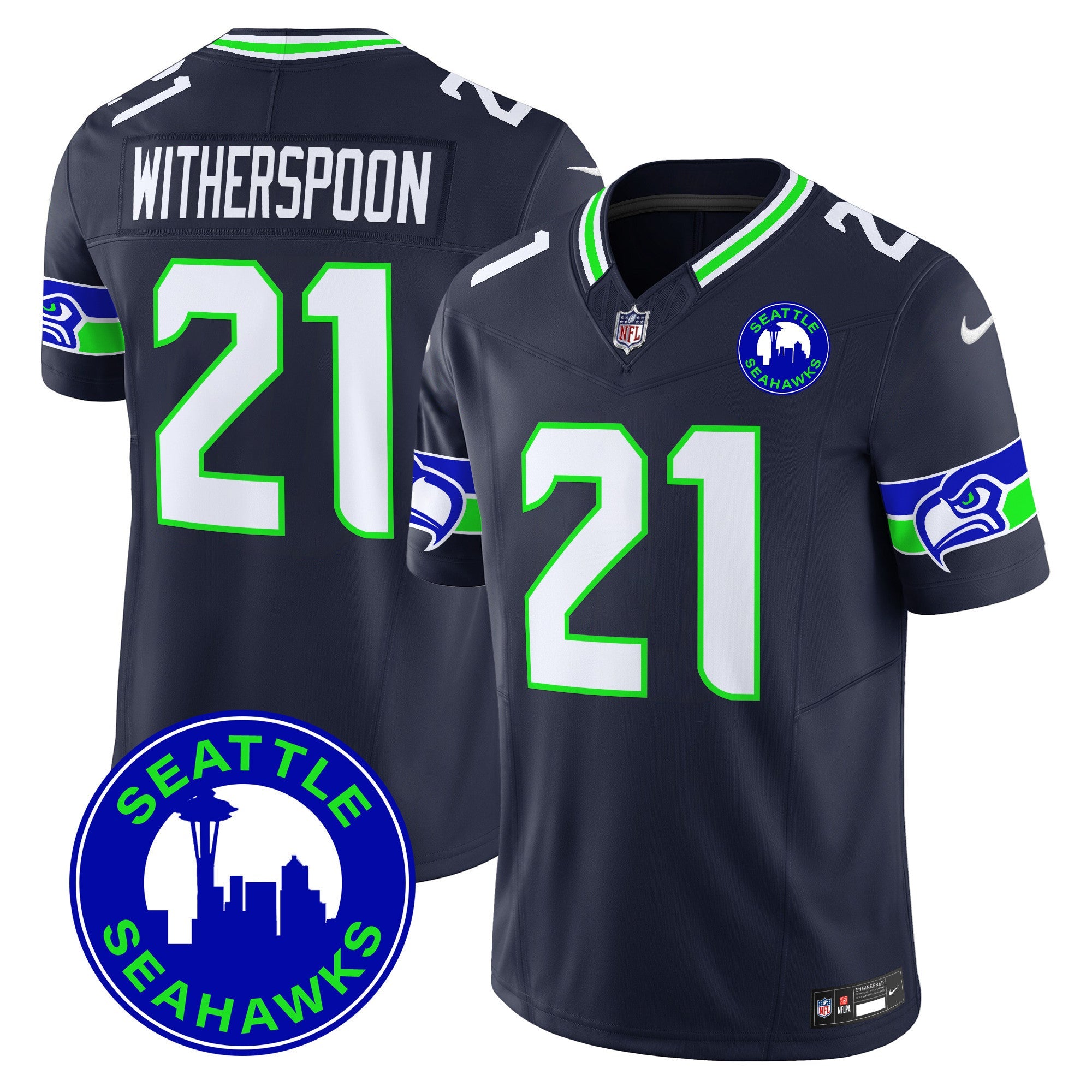 Hunk Wear - Seahawks 2024 Seattle City Patch Vapor Limited Jersey – All Stitched – Navy – Devon Witherspoon Jersey