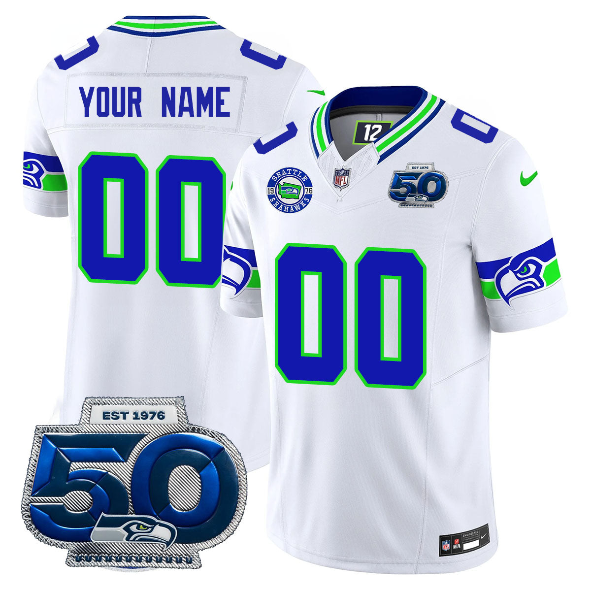 Hunk Wear - Seattle Seahawks 50th Season Vapor Limited Custom Jersey ' All Stitched ' White Jersey