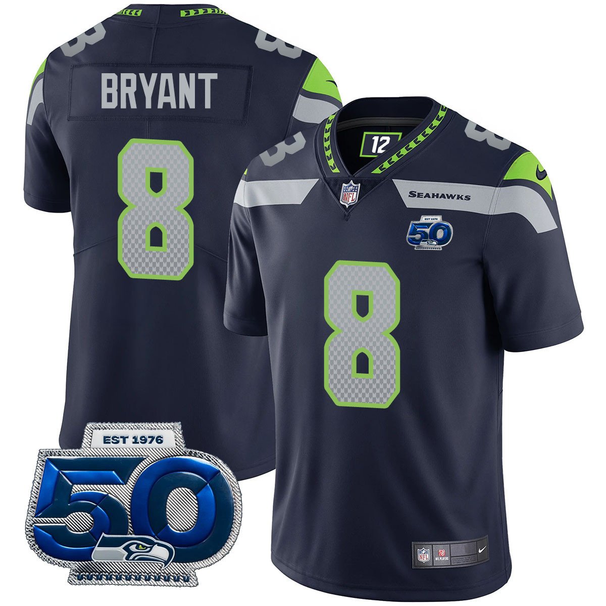 Hunk Wear - Seattle Seahawks 50th Season Vapor Limited Jersey ' All Stitched ' Navy ' Coby Bryant Jersey