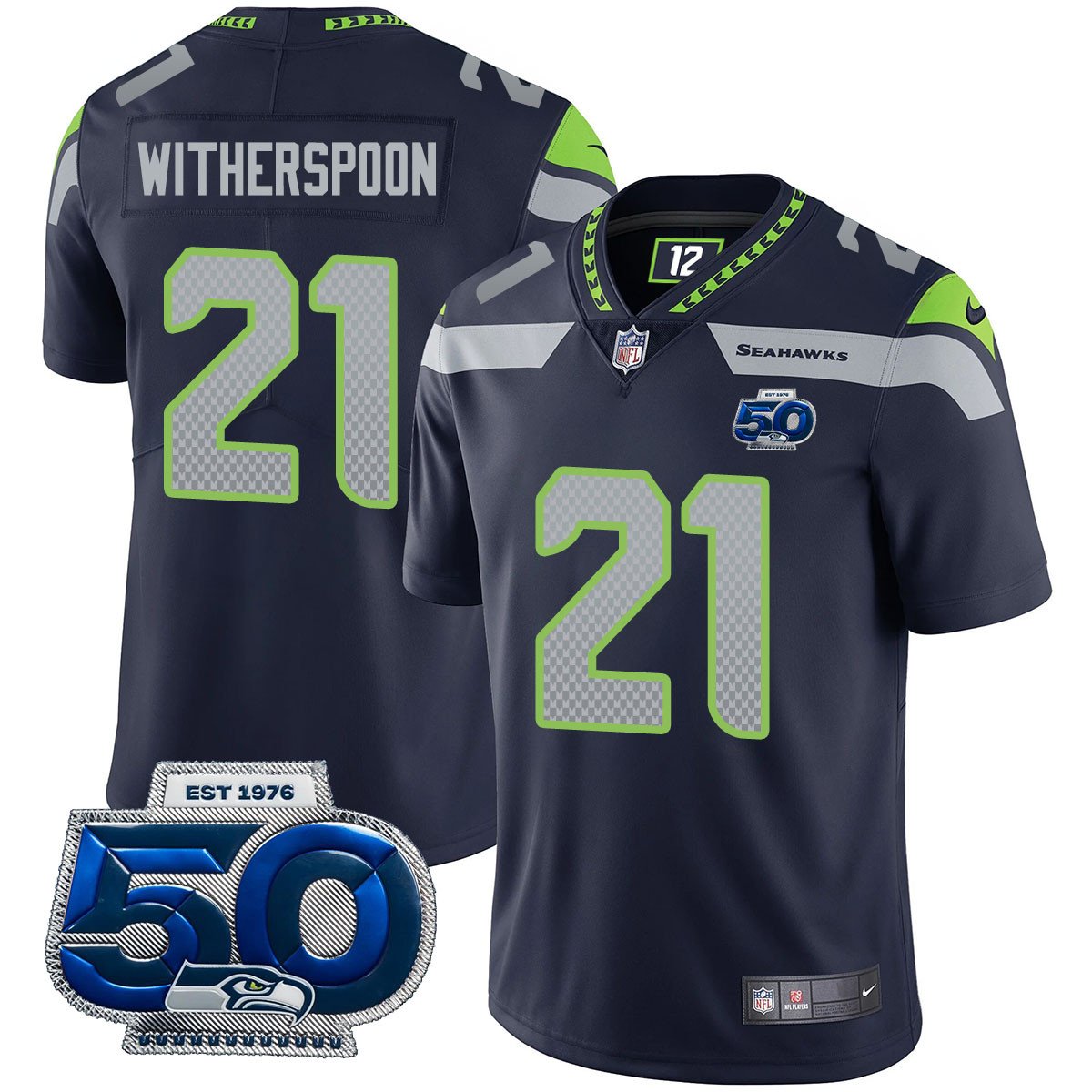 Hunk Wear - Seattle Seahawks 50th Season Vapor Limited Jersey ' All Stitched ' Navy ' Devon Witherspoon Jersey