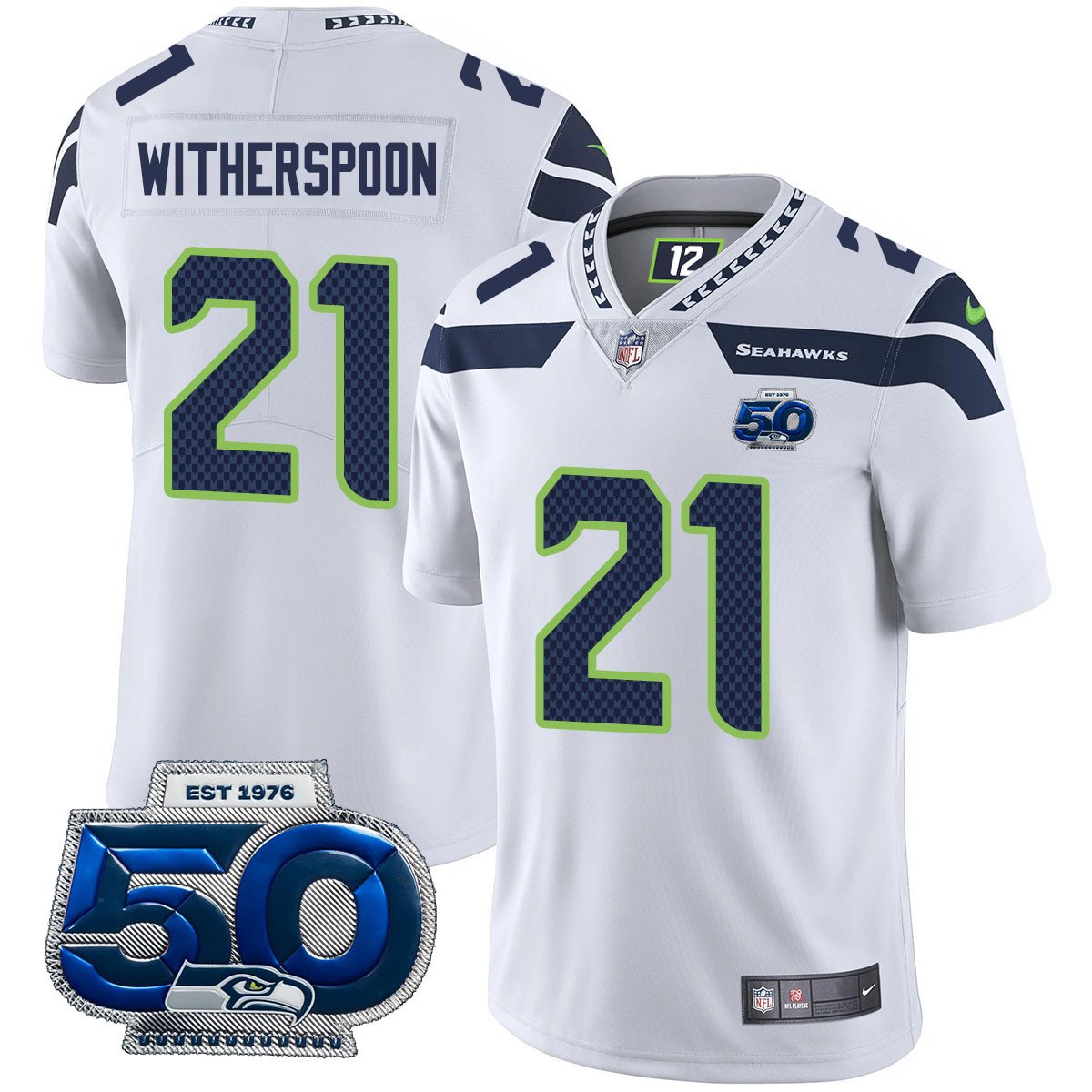 Hunk Wear - Seattle Seahawks 50th Season Vapor Limited Jersey ' All Stitched ' White ' Devon Witherspoon Jersey