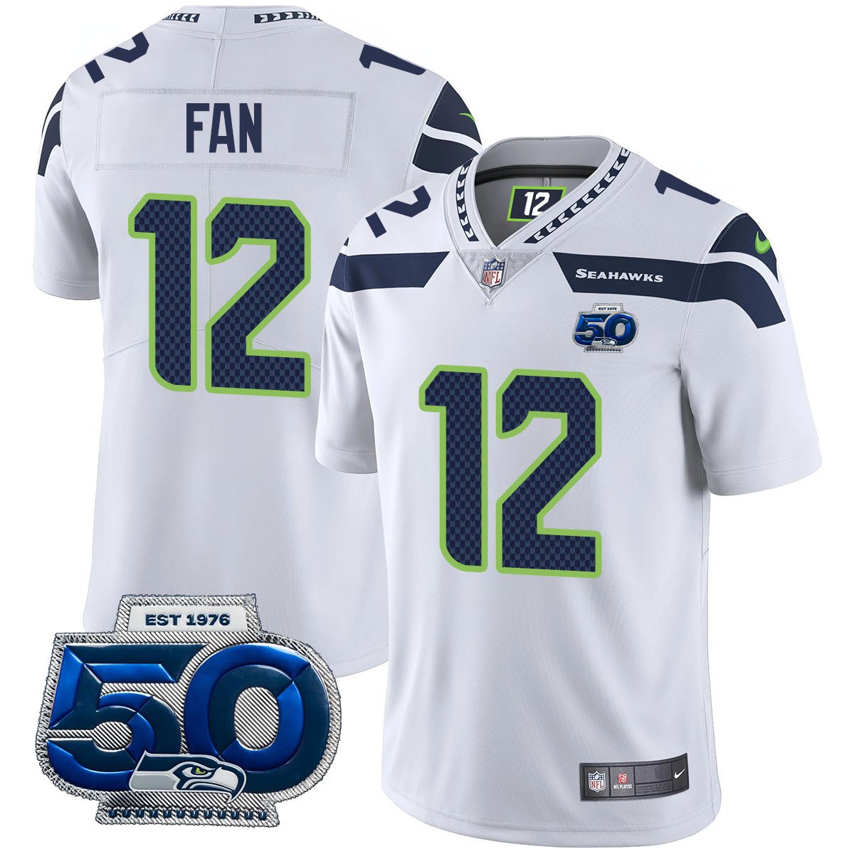 Hunk Wear - Seattle Seahawks 50th Season Vapor Limited Jersey ' All Stitched ' White ' Fan Jersey