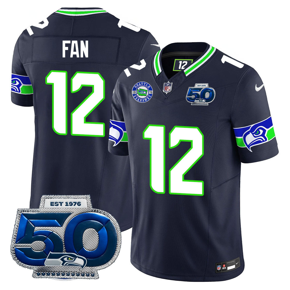 Hunk Wear - Seattle Seahawks 50th Season Vapor Limited Jersey ' All Stitcheds ' Black ' Fan Jersey