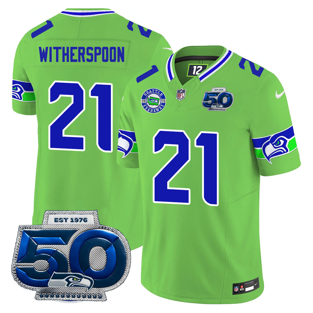 Hunk Wear - Seattle Seahawks 50th Season Vapor Limited Jersey ' All Stitcheds ' Green ' Devon Witherspoon Jersey