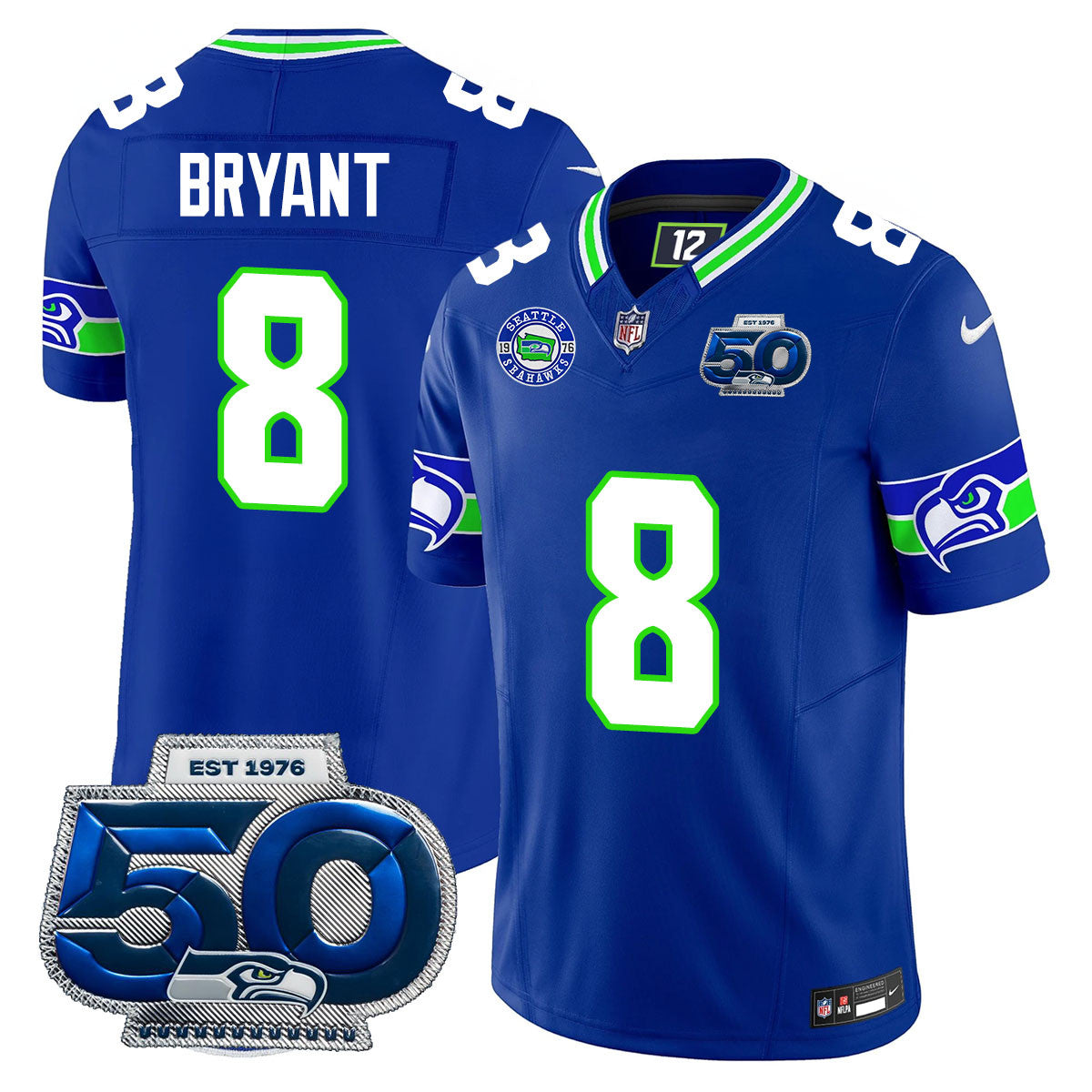 Hunk Wear - Seattle Seahawks 50th Season Vapor Limited Jersey ' All Stitcheds ' Royal ' Coby Bryant Jersey
