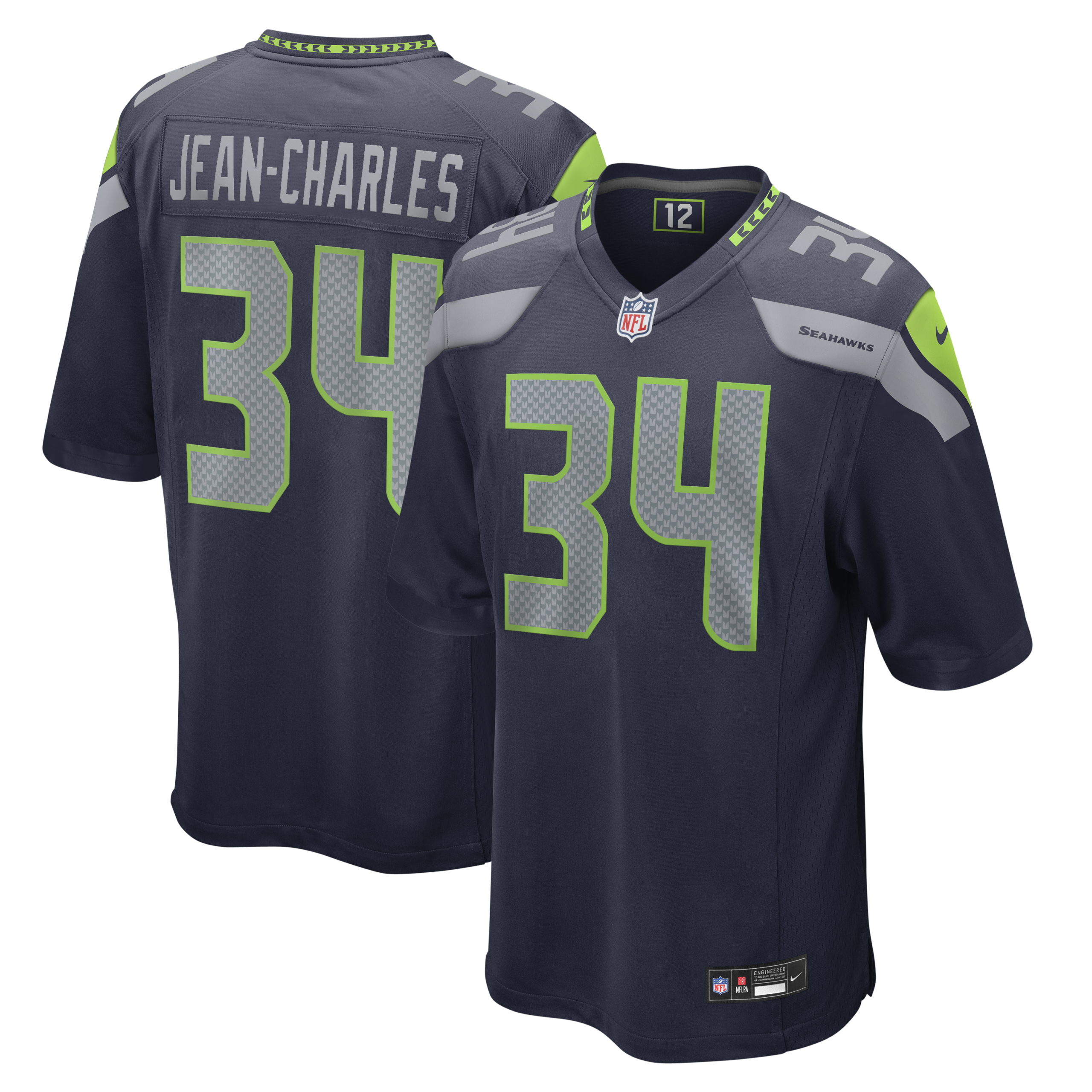 Hunk Wear - Seattle Seahawks Shemar Jean-Charles Vapor Limited Jersey ' All Stitched ' Navy