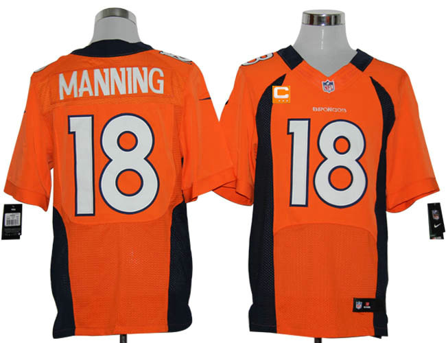 Hunk Wear - Size 60 4XL-2012 Peyton Manning Denver Broncos #18 Orange Stitched Nike Elite NFL Jerseys C Patch