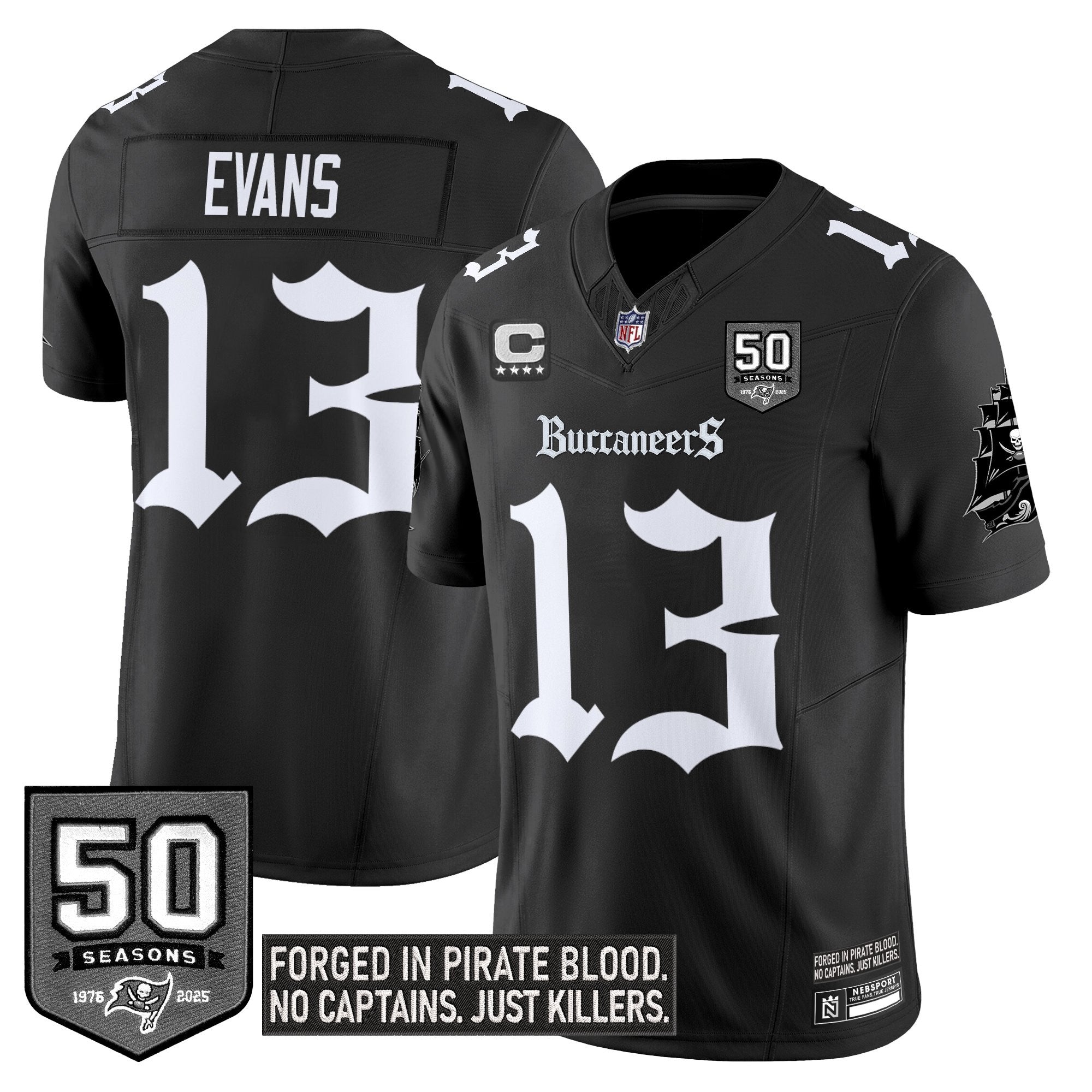 Hunk Wear - Tampa Bay Buccaneers ‘Gothic Pirate Shadows Edition’ Limited Jersey – All Stitched – Black – Mike Evans Jersey