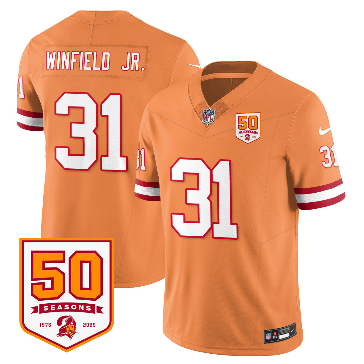 Hunk Wear - Tampa Bay Buccaneers â€™76 Vapor Limited Jersey â€“ All Stitched â€“ Creamsicle â€“ Antoine Winfield Jr. â€“ 31 Jersey