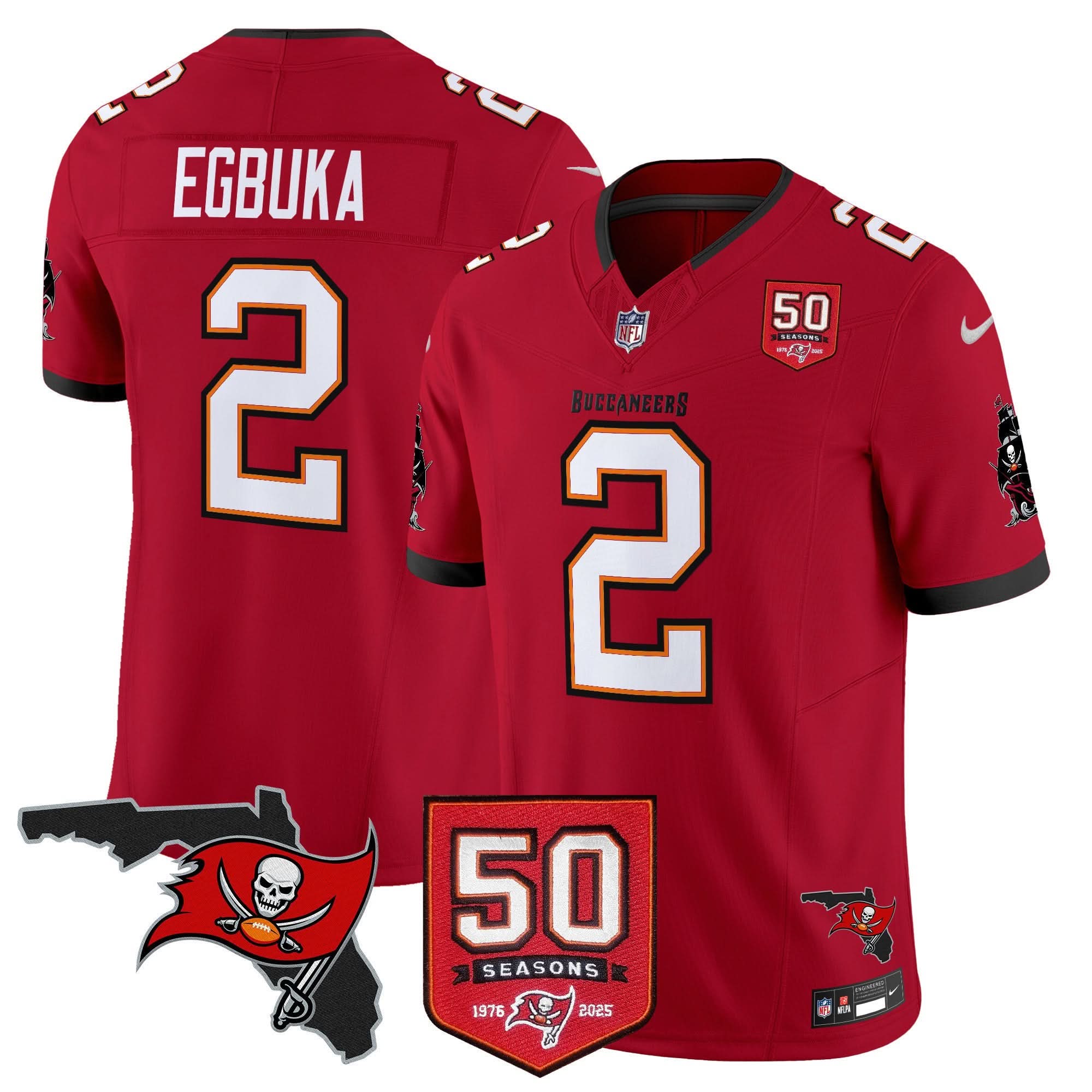 Hunk Wear - Tampa Bay Buccaneers '76 Vapor Limited Jersey ' All Stitched ' Red ' Emeka Egbuka Jersey