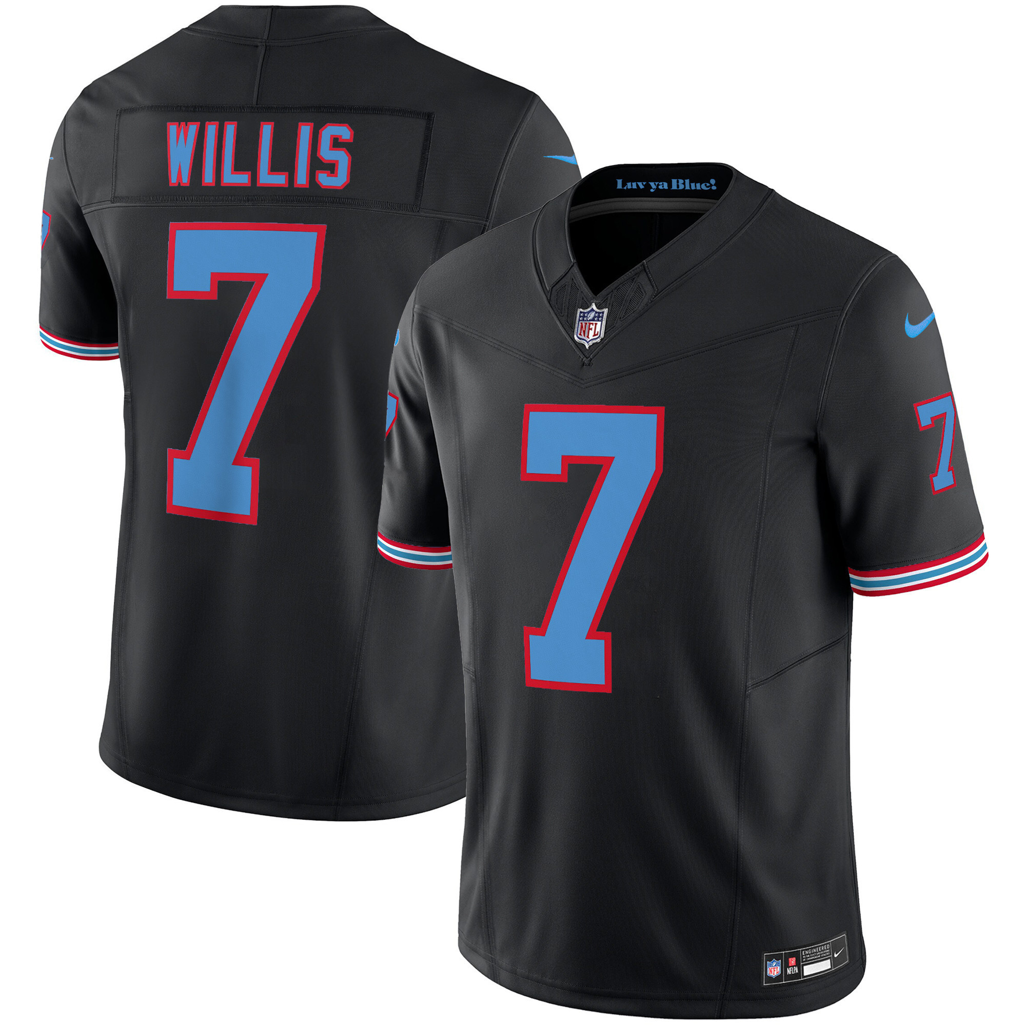 Hunk Wear - Tennessee Titans Malik Willis Throwback Limited Vapor Jersey – All Stitched – Black