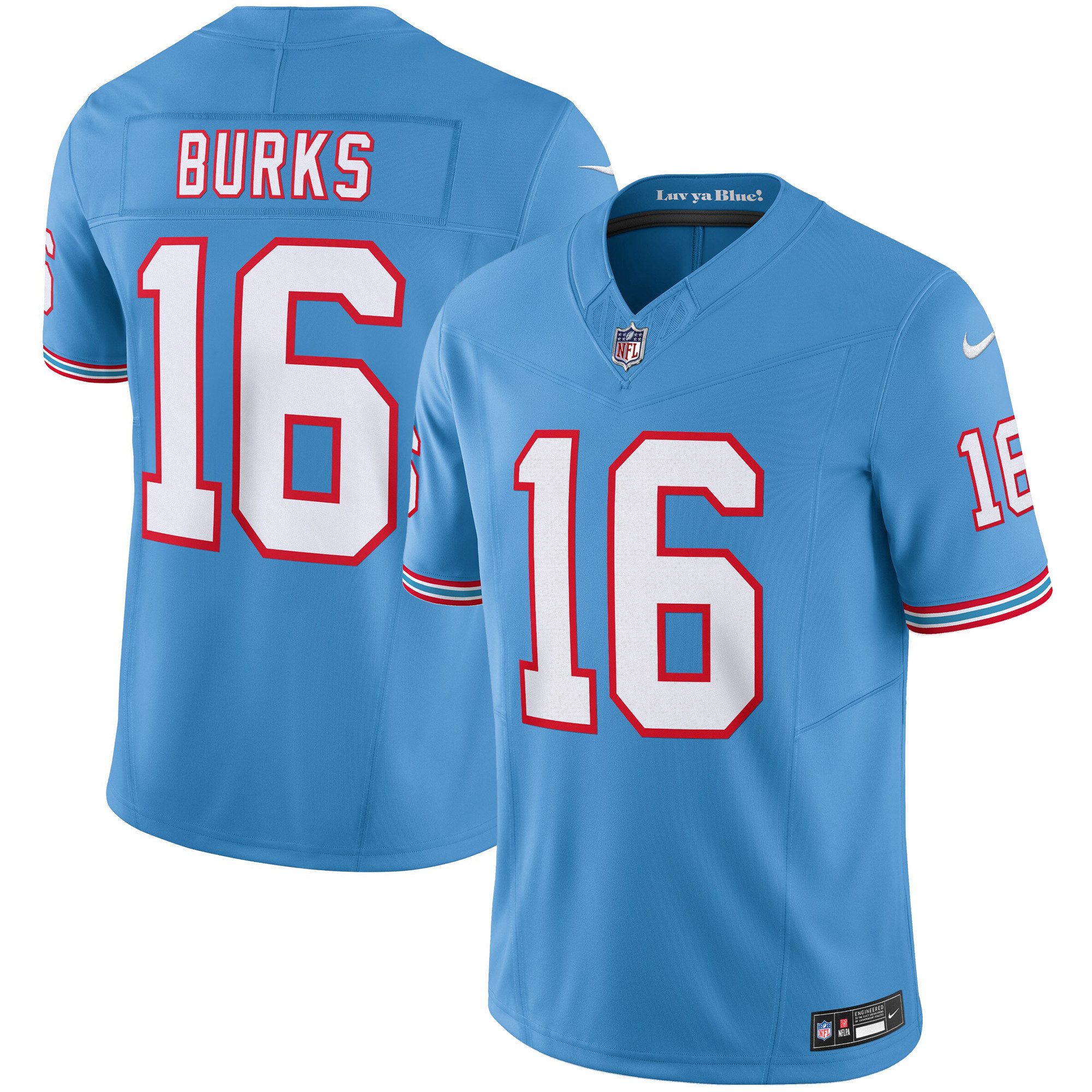 Hunk Wear - Tennessee Titans Treylon Burks Throwback Limited Vapor Jersey – All Stitched – Light Blue