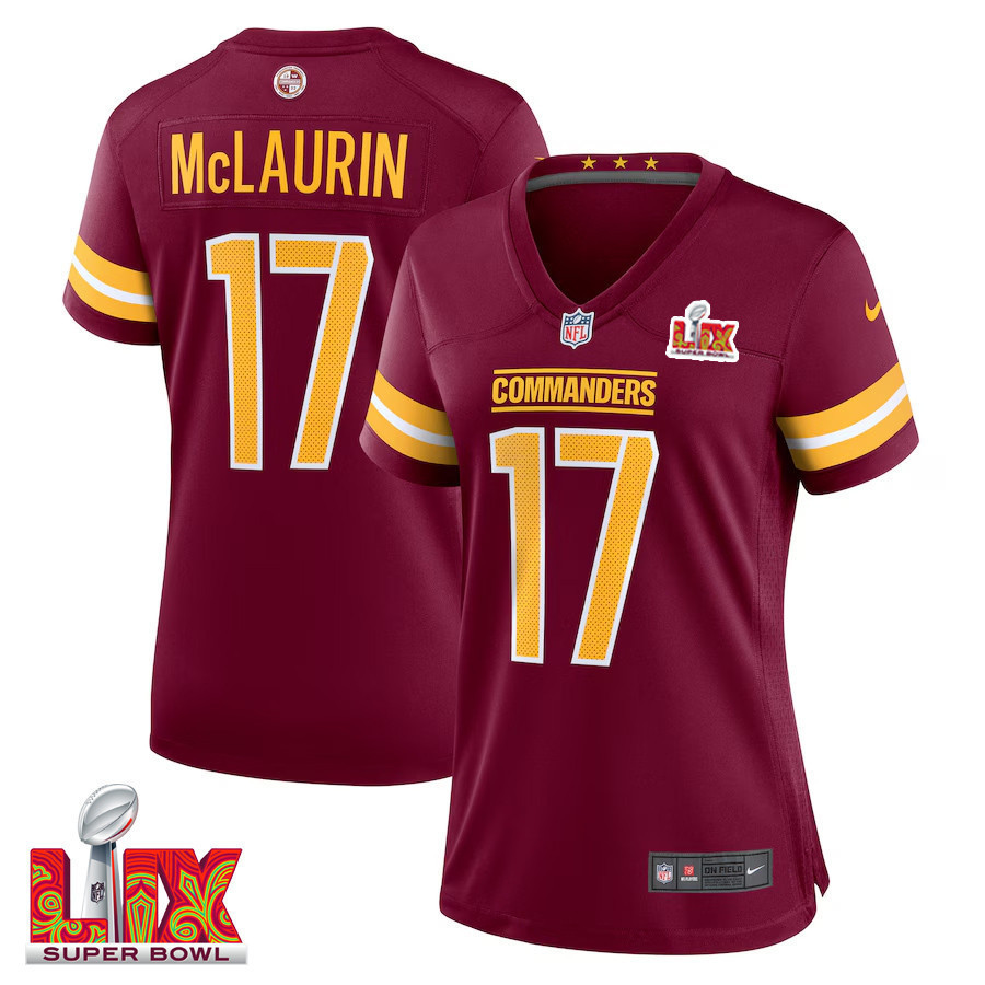 Hunk Wear - Terry McLaurin #17 Washington Commanders Super Bowl LIX Women's Jersey ' Burgundy
