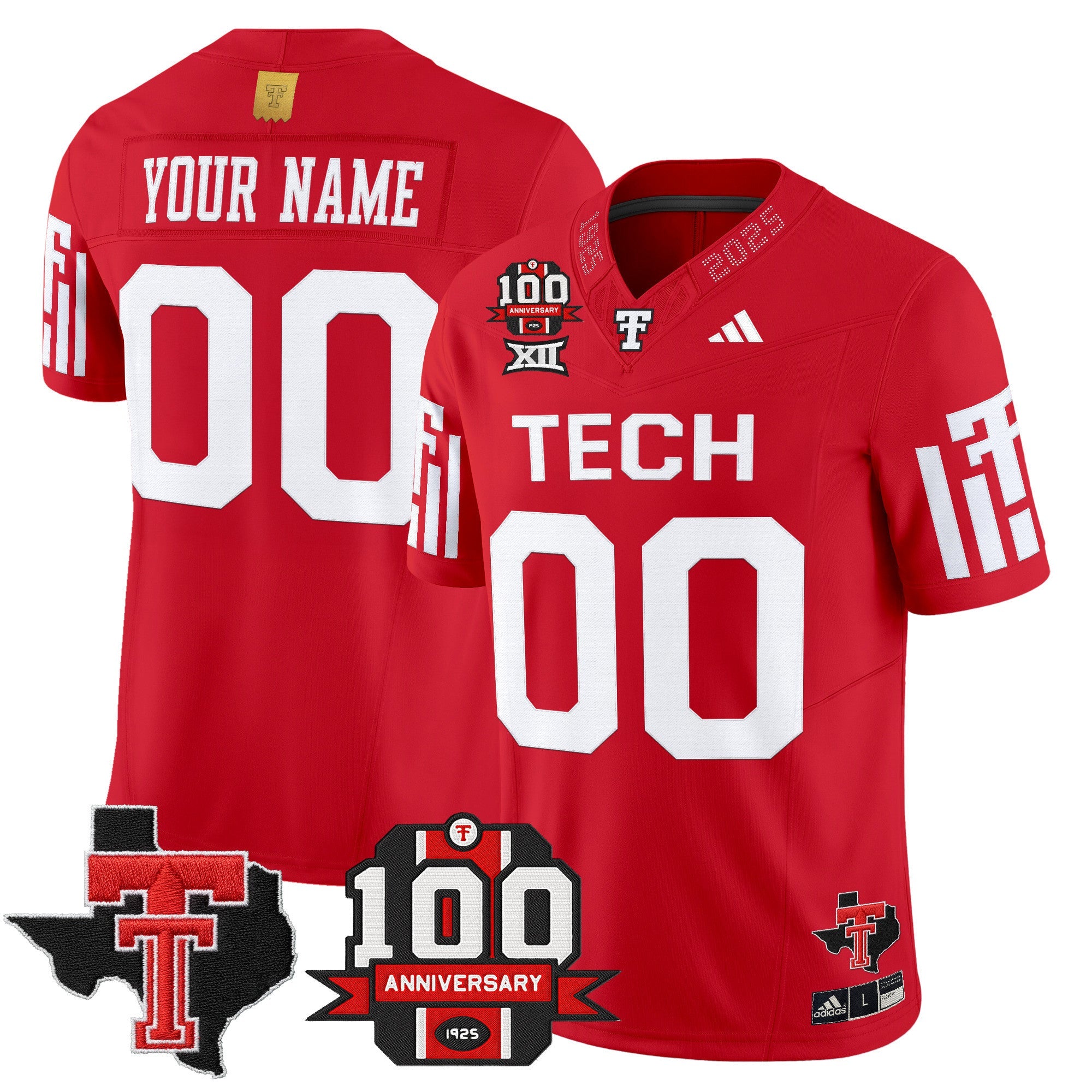 Hunk Wear - Texas Tech Red Raiders 2025 Vapor Limited Custom Jersey â€“ 100th Anniversary & Texas Patch â€“ All Stitched â€“ Red Jersey