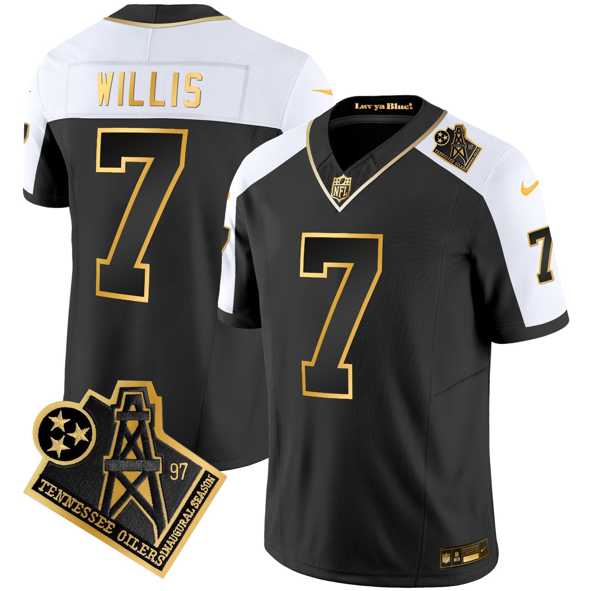 Hunk Wear - Titans 1997 Throwback Gold Vapor Jersey – All Stitched – Alternate – Malik Willis Jersey