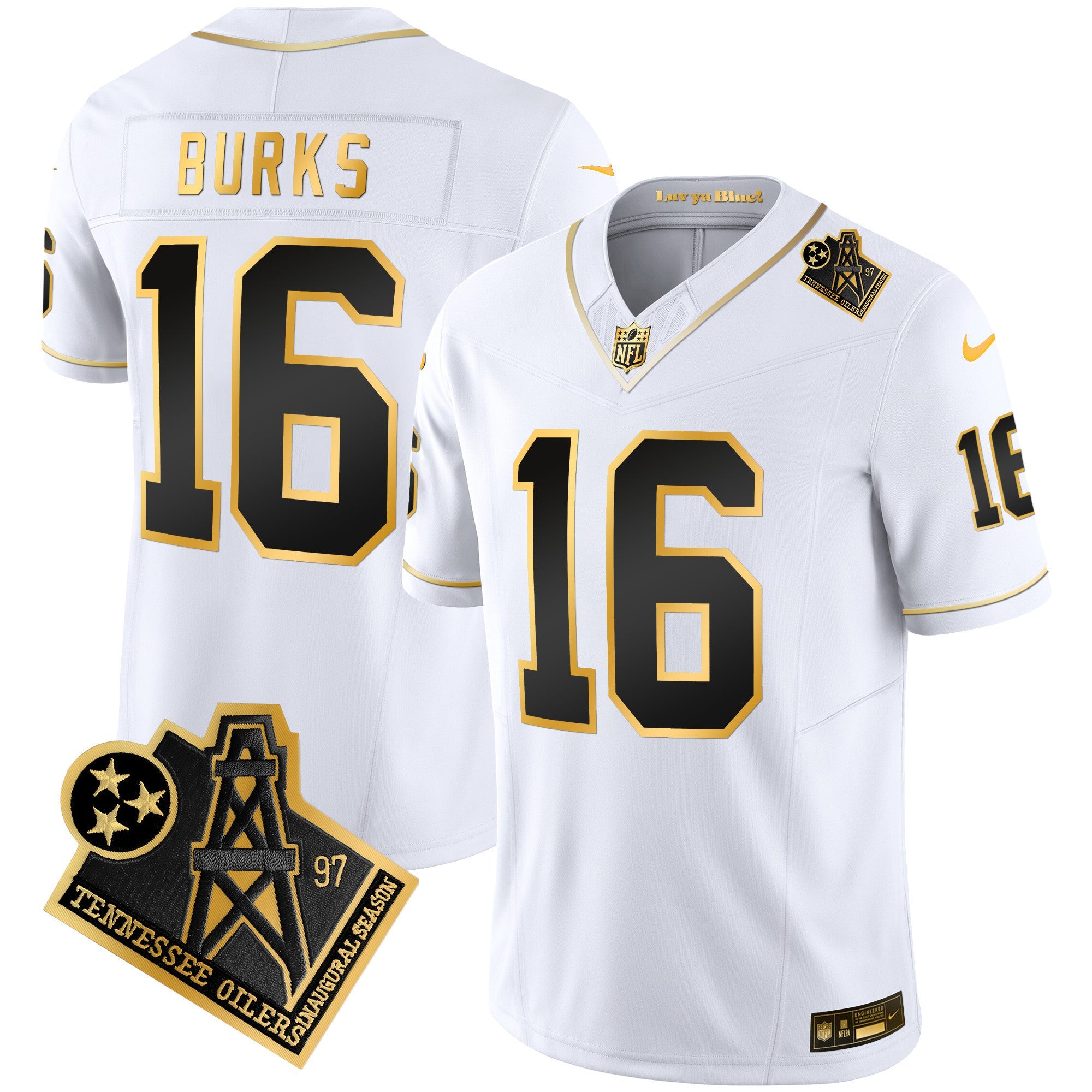 Hunk Wear - Titans 1997 Throwback Gold Vapor Jersey â€“ All Stitched â€“ White Gold â€“ Treylon Burks Jersey