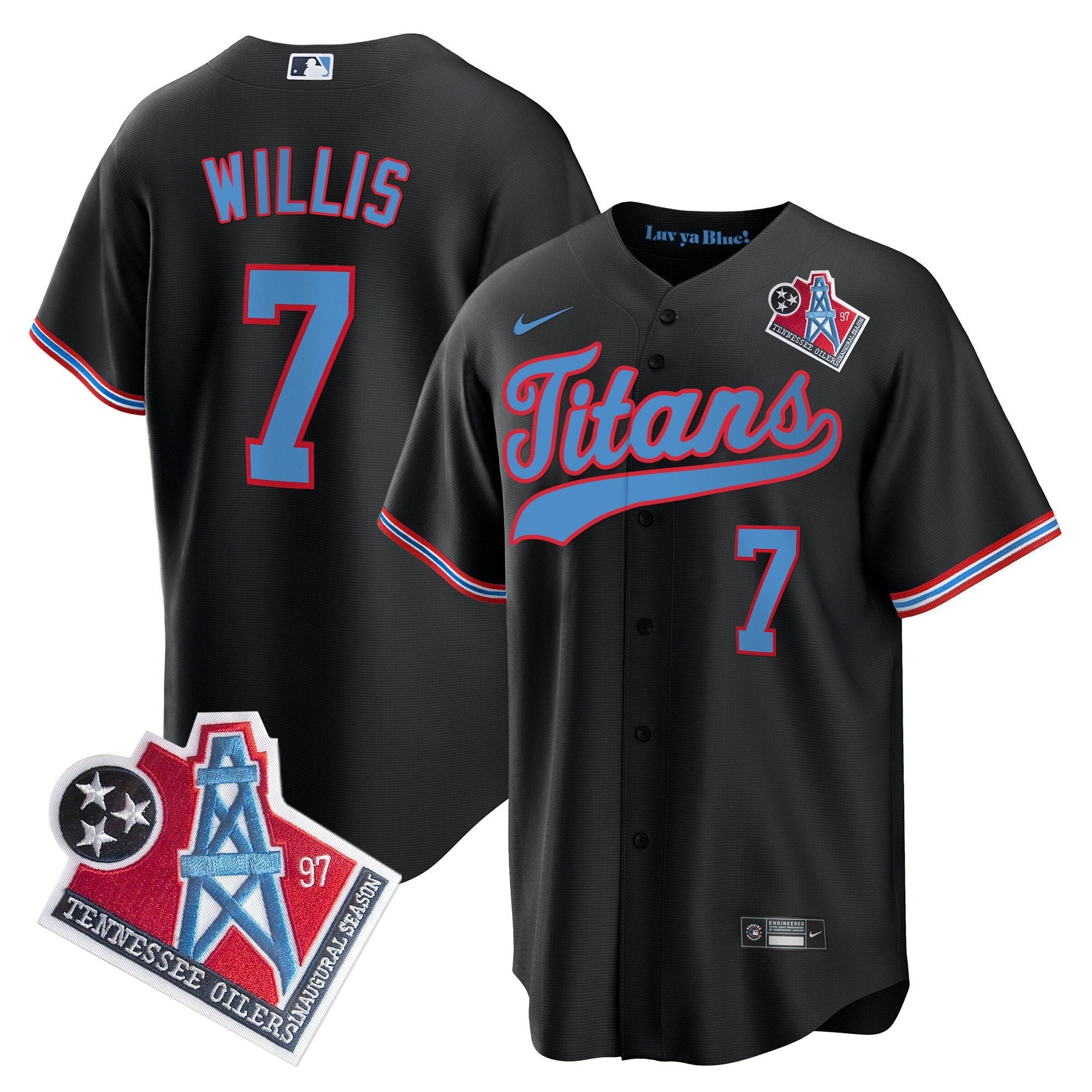 Hunk Wear - Titans 1997 Throwback Limited Cool Base Jersey – All Stitched – Black – Malik Willis Jersey